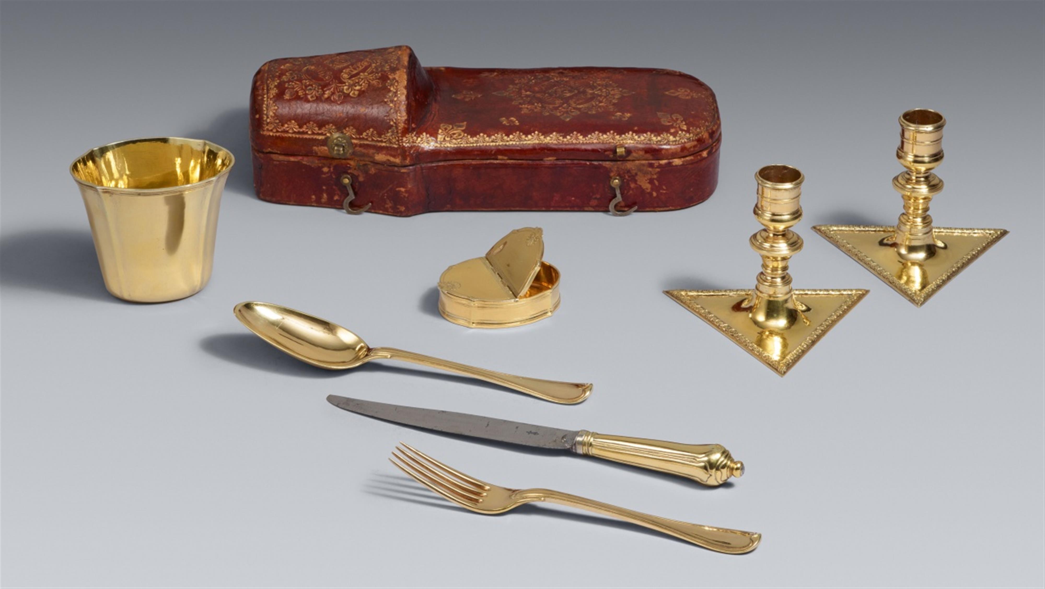 A Strasbourg silver gilt travel cutlery set - image-1