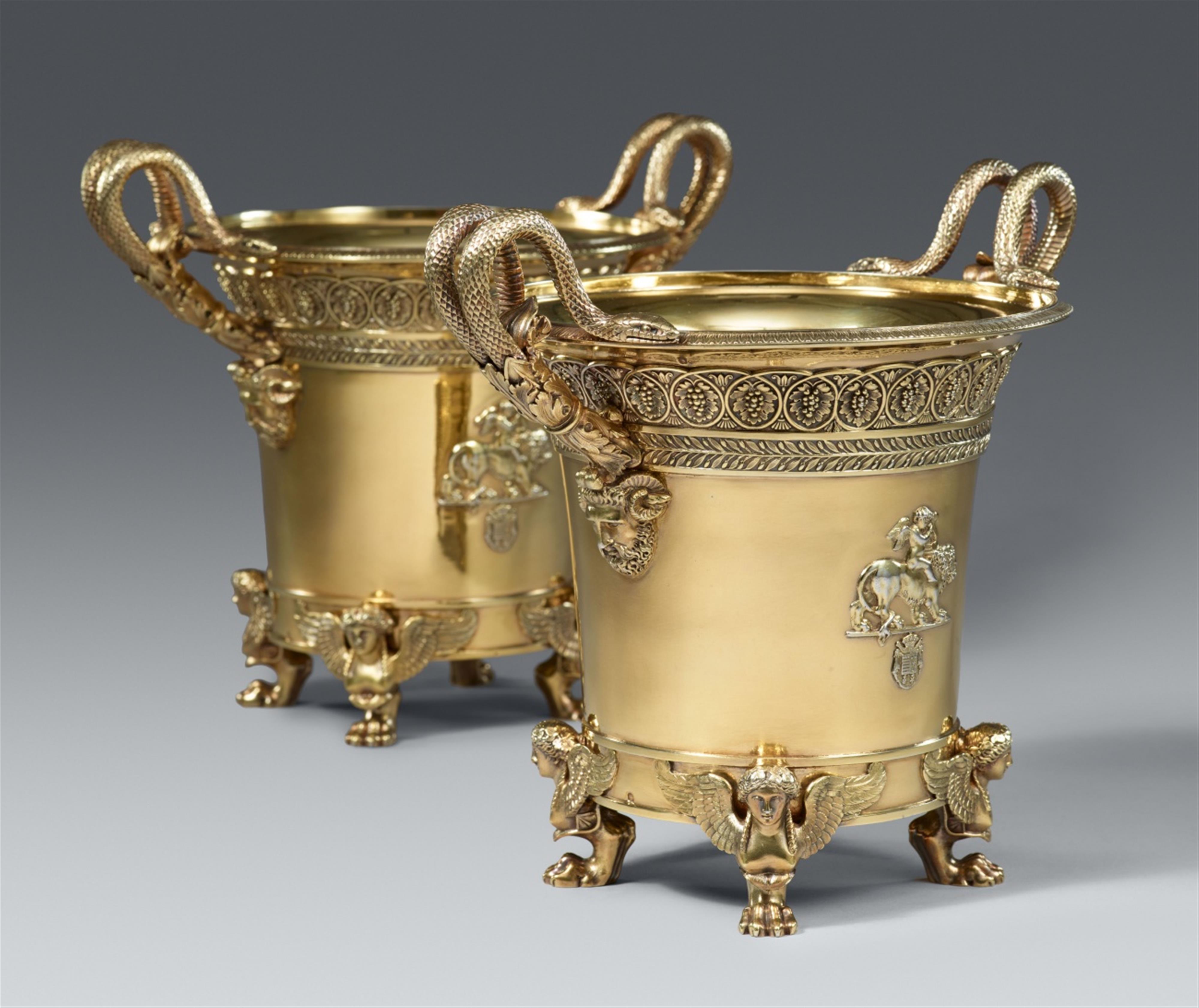 A pair of silver gilt wine coolers made for the Marquis and Marquise d'Aligre - image-2
