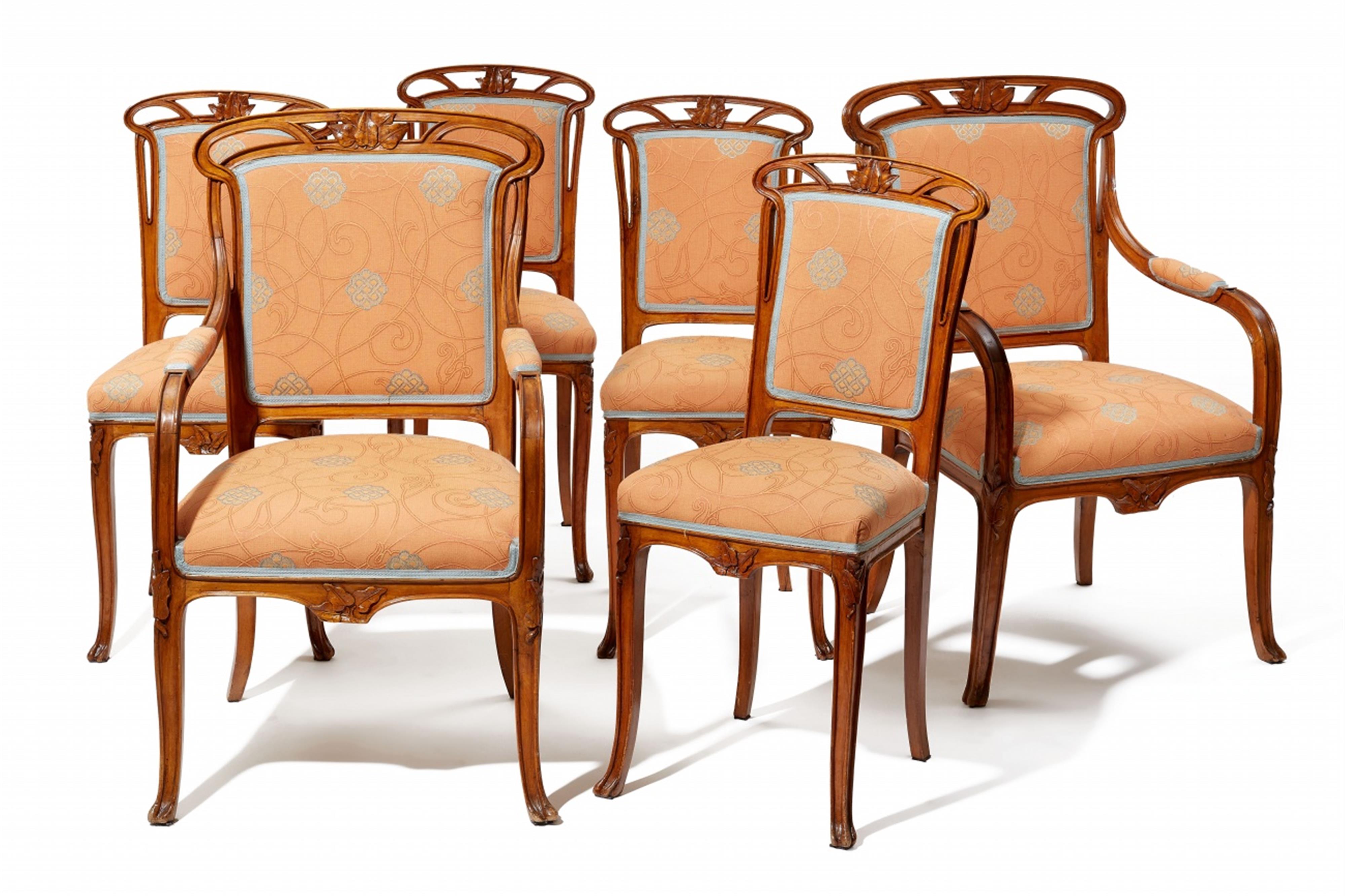 Two Art Nouveau style fauteils and four chairs - image-1