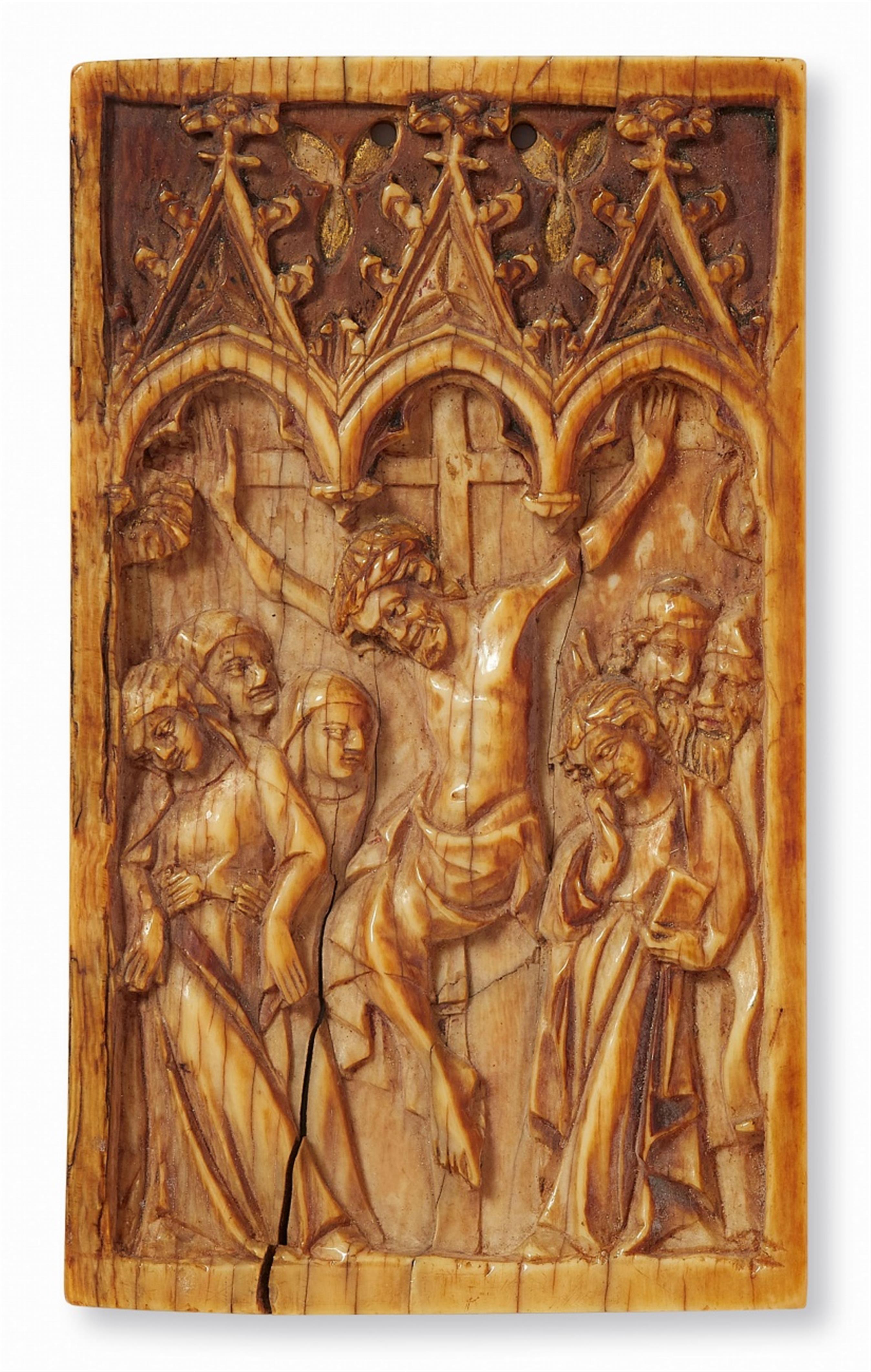 France 14th century - A 14th century French carved ivory Crucifixion relief - image-1