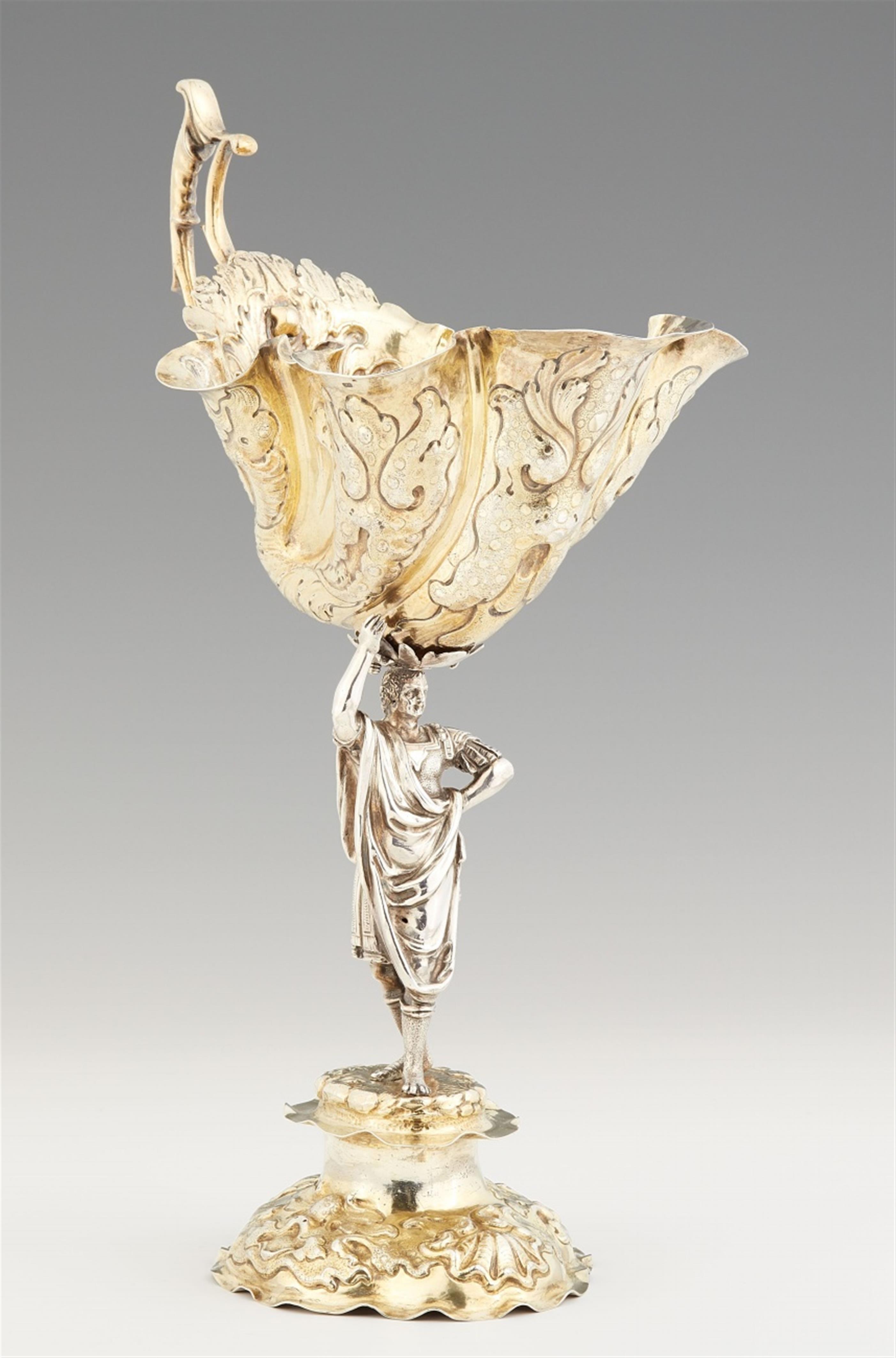 An Augsburg parcel gilt silver shell goblet - image-1