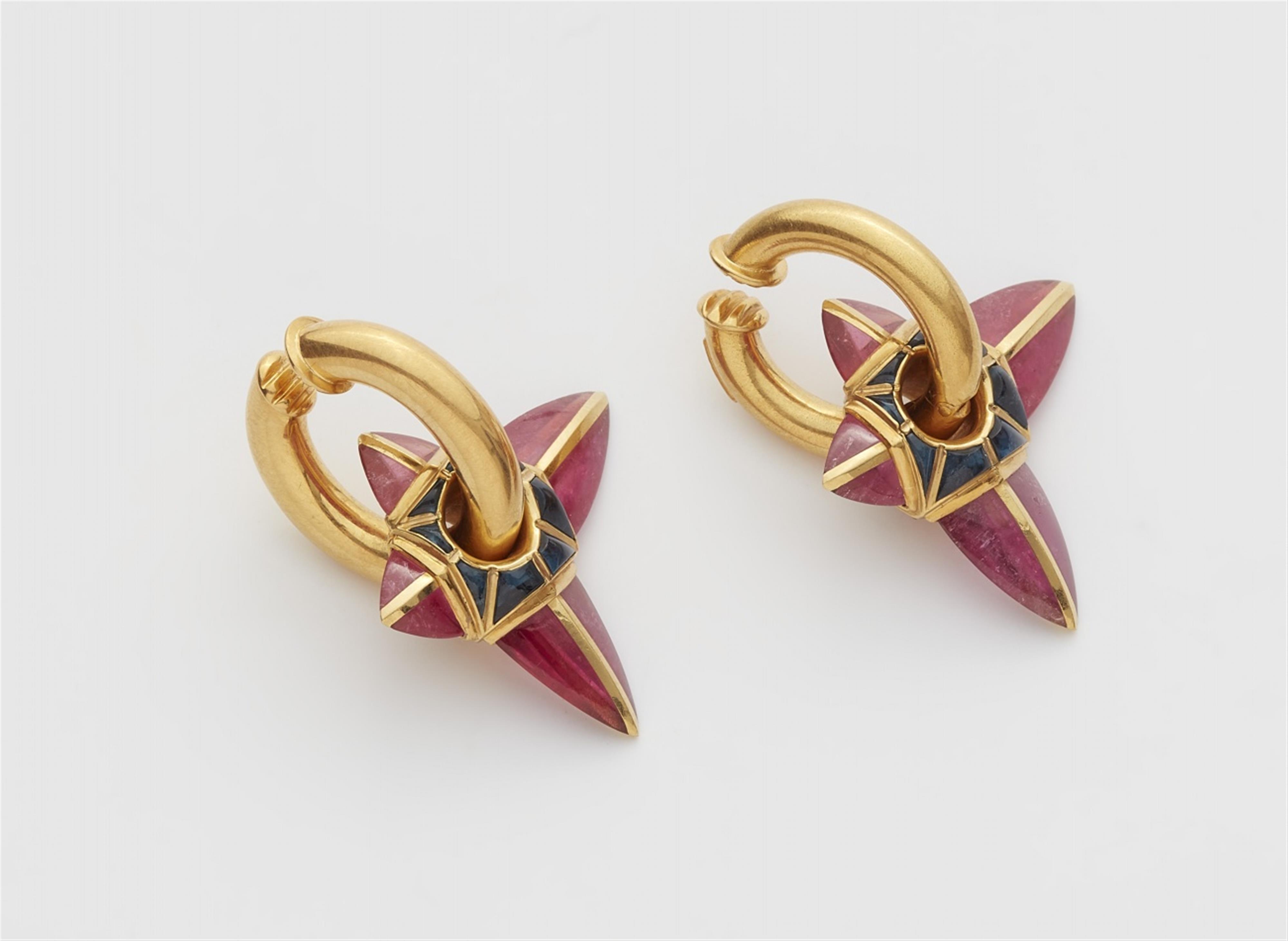A pair of 18/22k gold and gemstone earrings "stars and creoles" - image-2