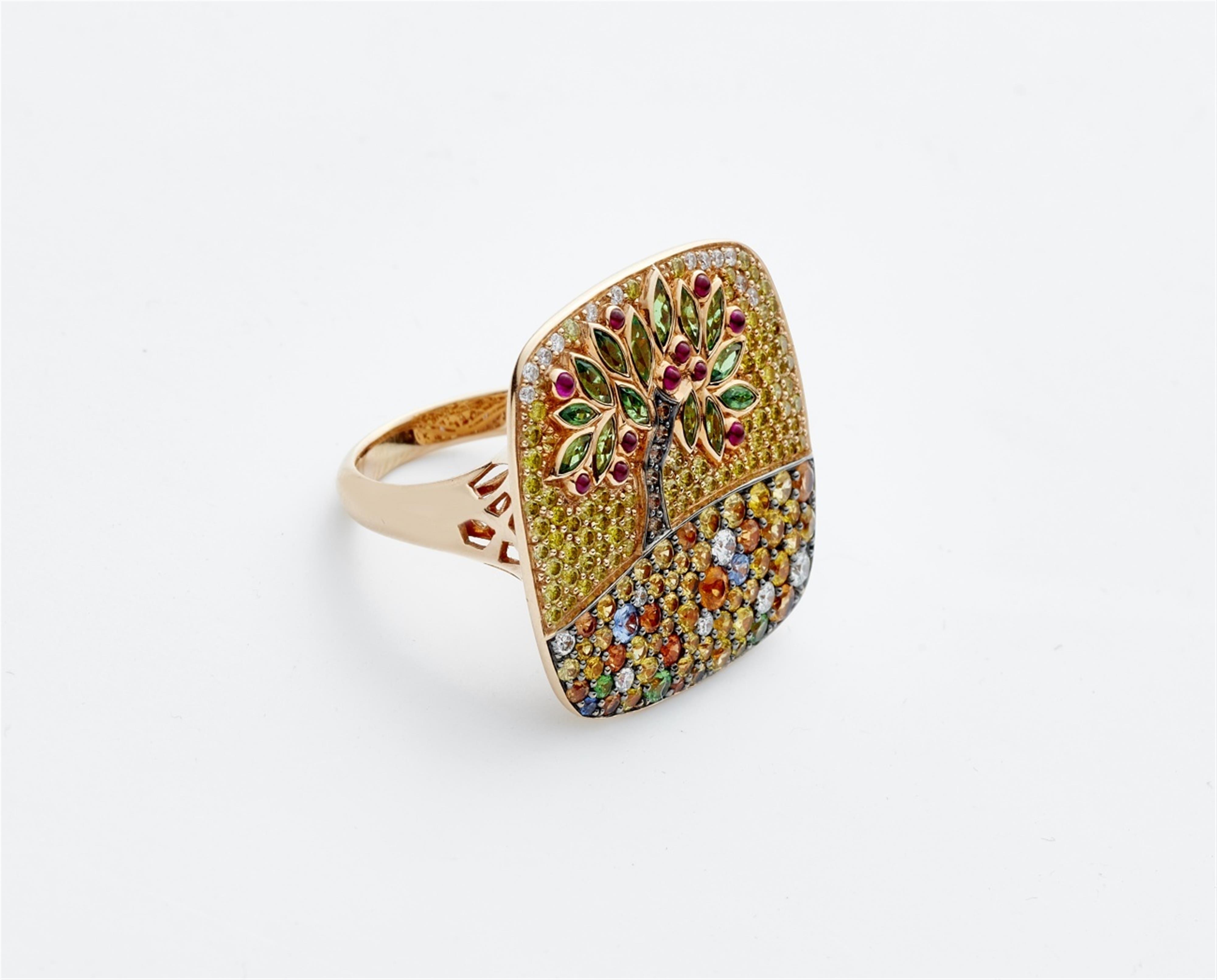 An 18k rose gold and coloured diamond ring "Summer" - image-3