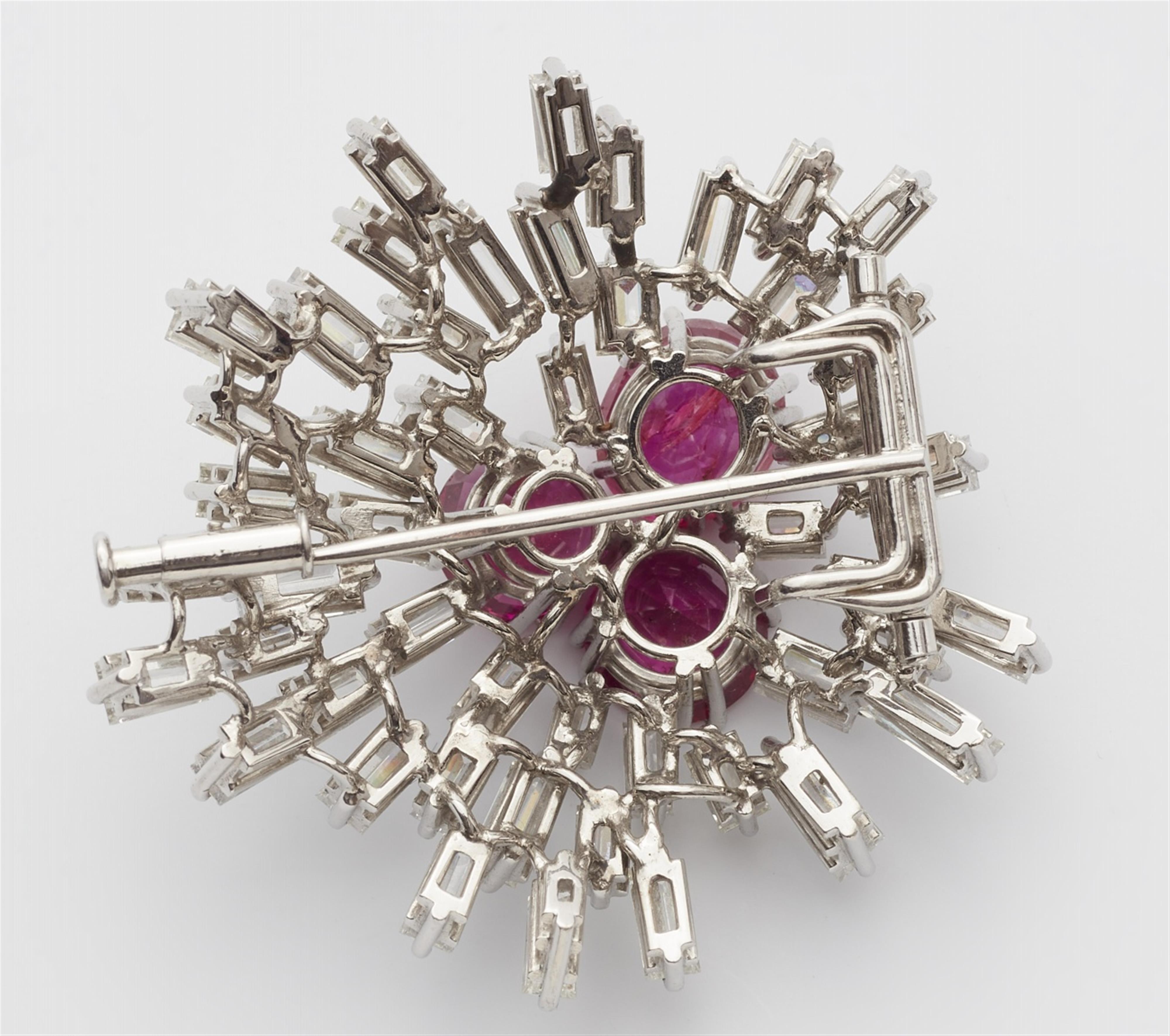 A platinum and diamond clip brooch with three natural Burmese rubies - image-2