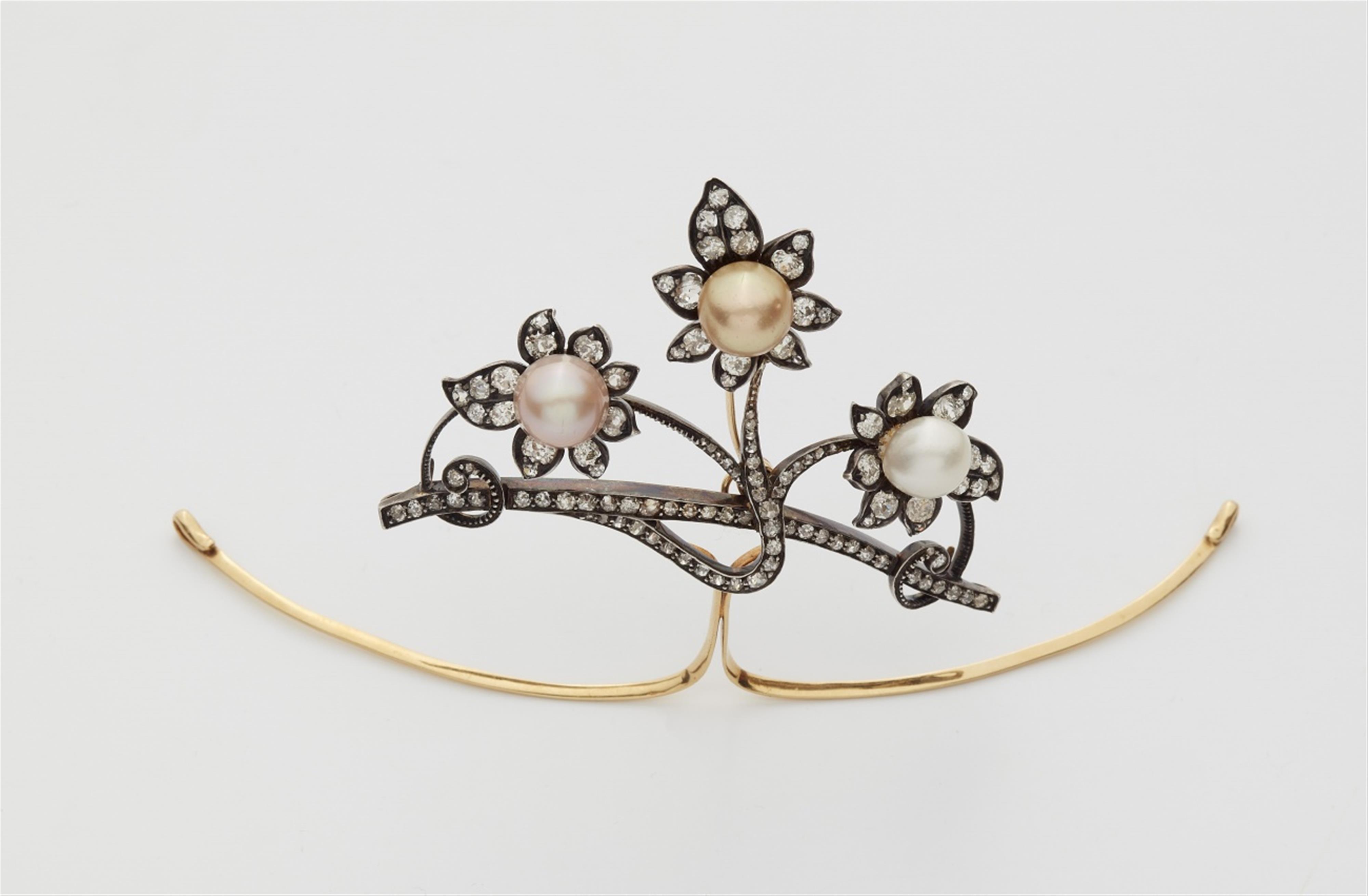 A convertible Art Nouveau 18k gold, diamond and pearl tiara - image-1