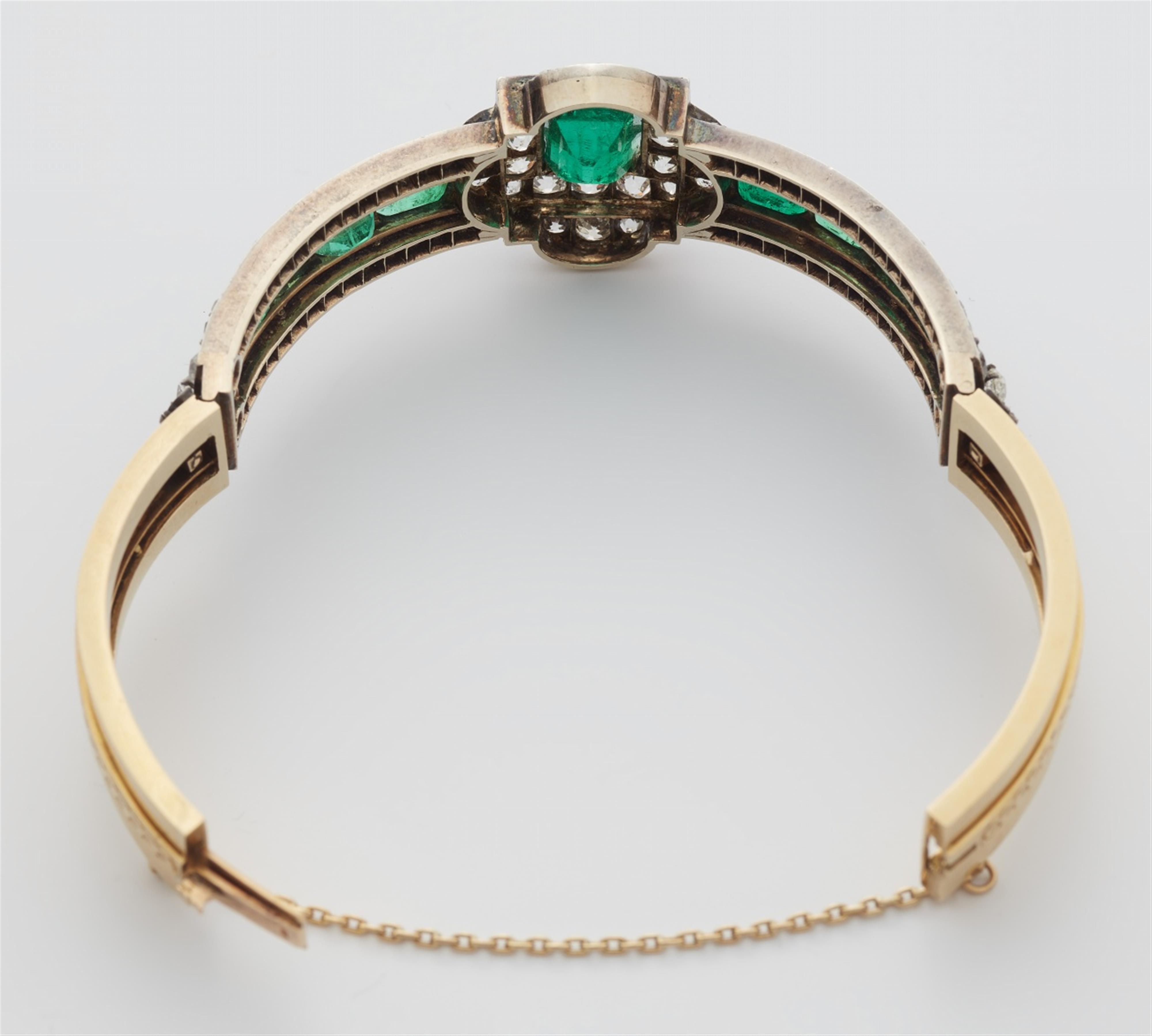 A Napoleon III 18k gold diamond and Colombian emerald bangle - image-3