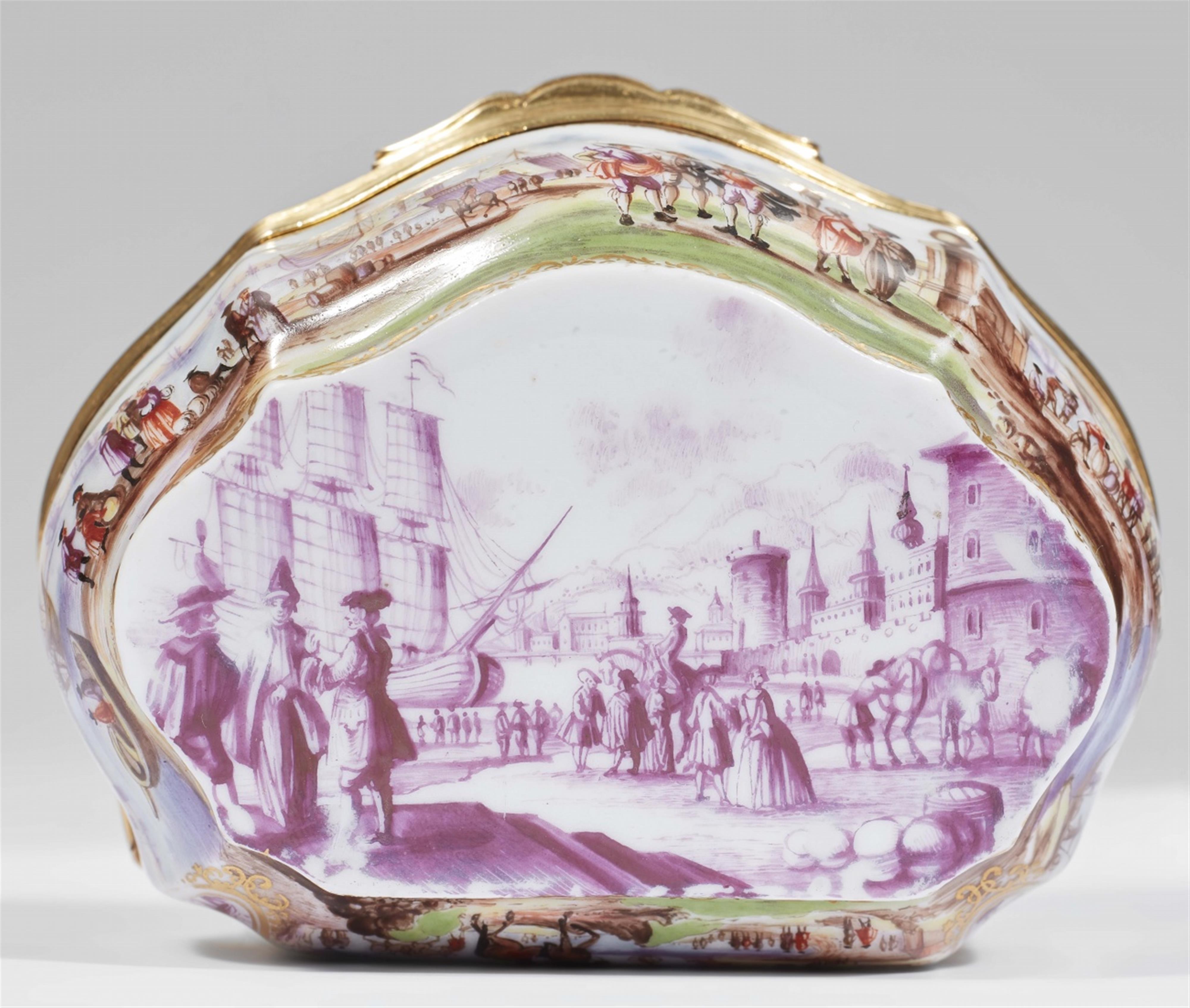 A Meissen porcelain snuff box with merchant navy scenes - image-2