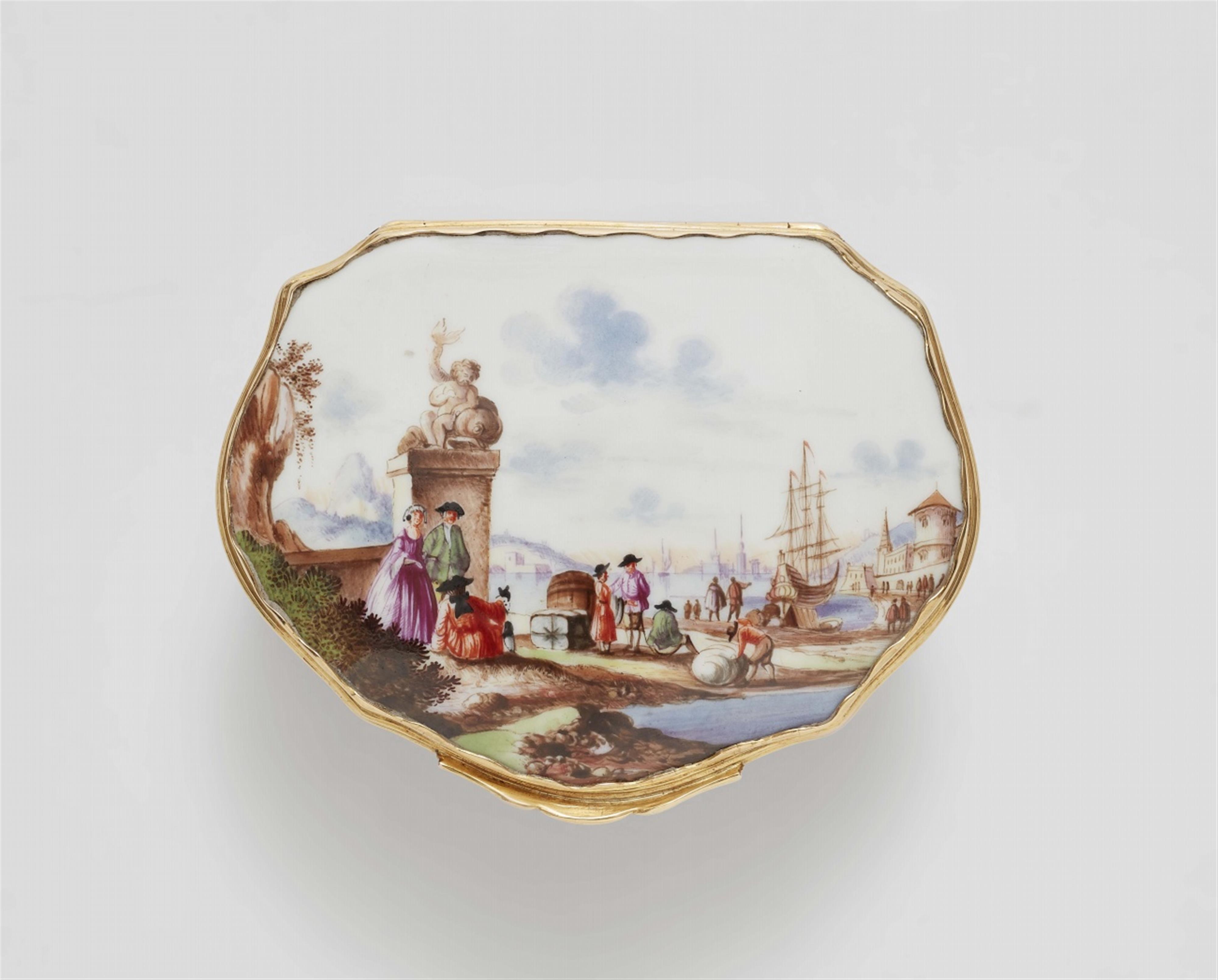 A Meissen porcelain snuff box with merchant navy scenes - image-3