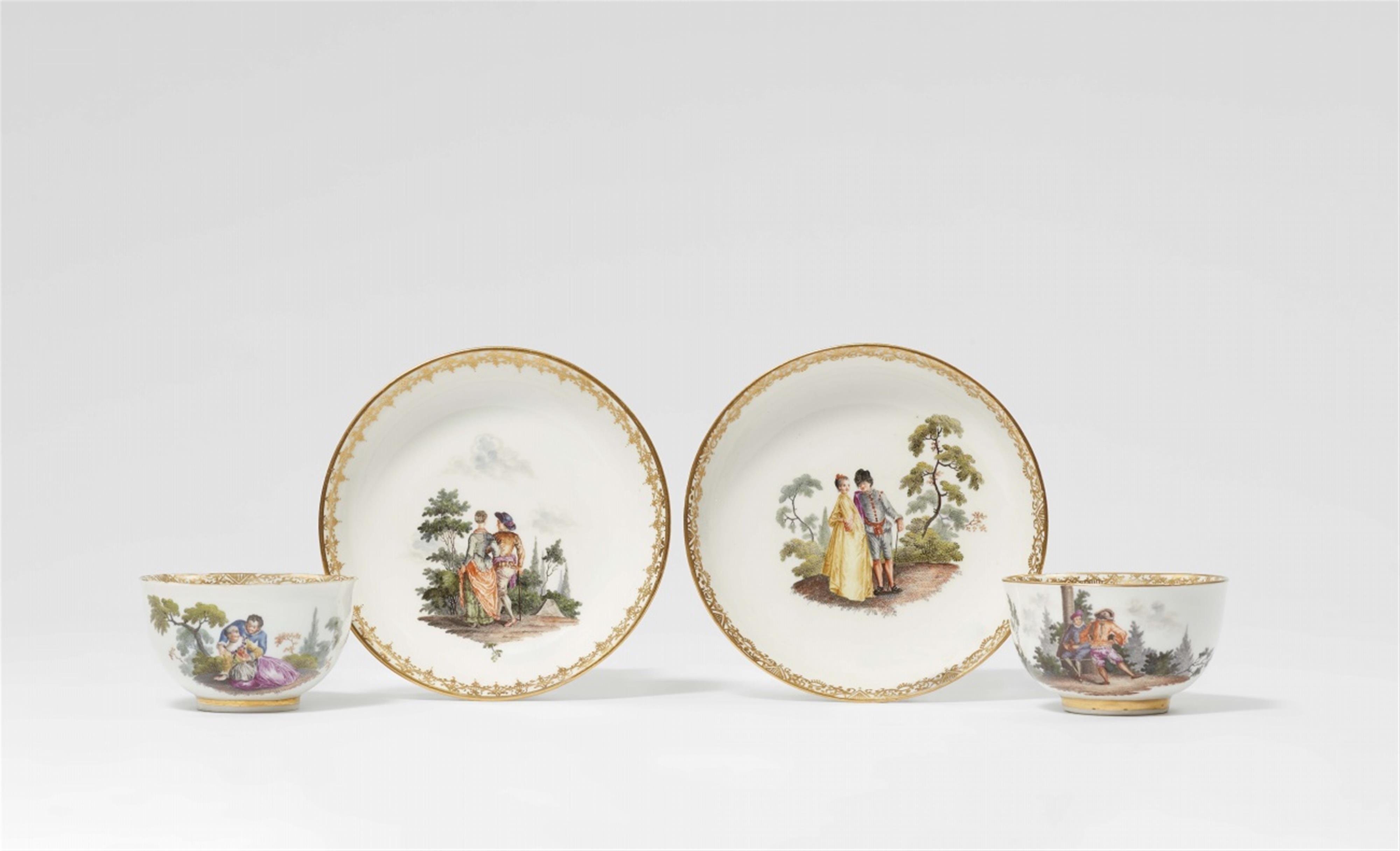 Four items of Meissen porcelain with Watteau scenes - image-1