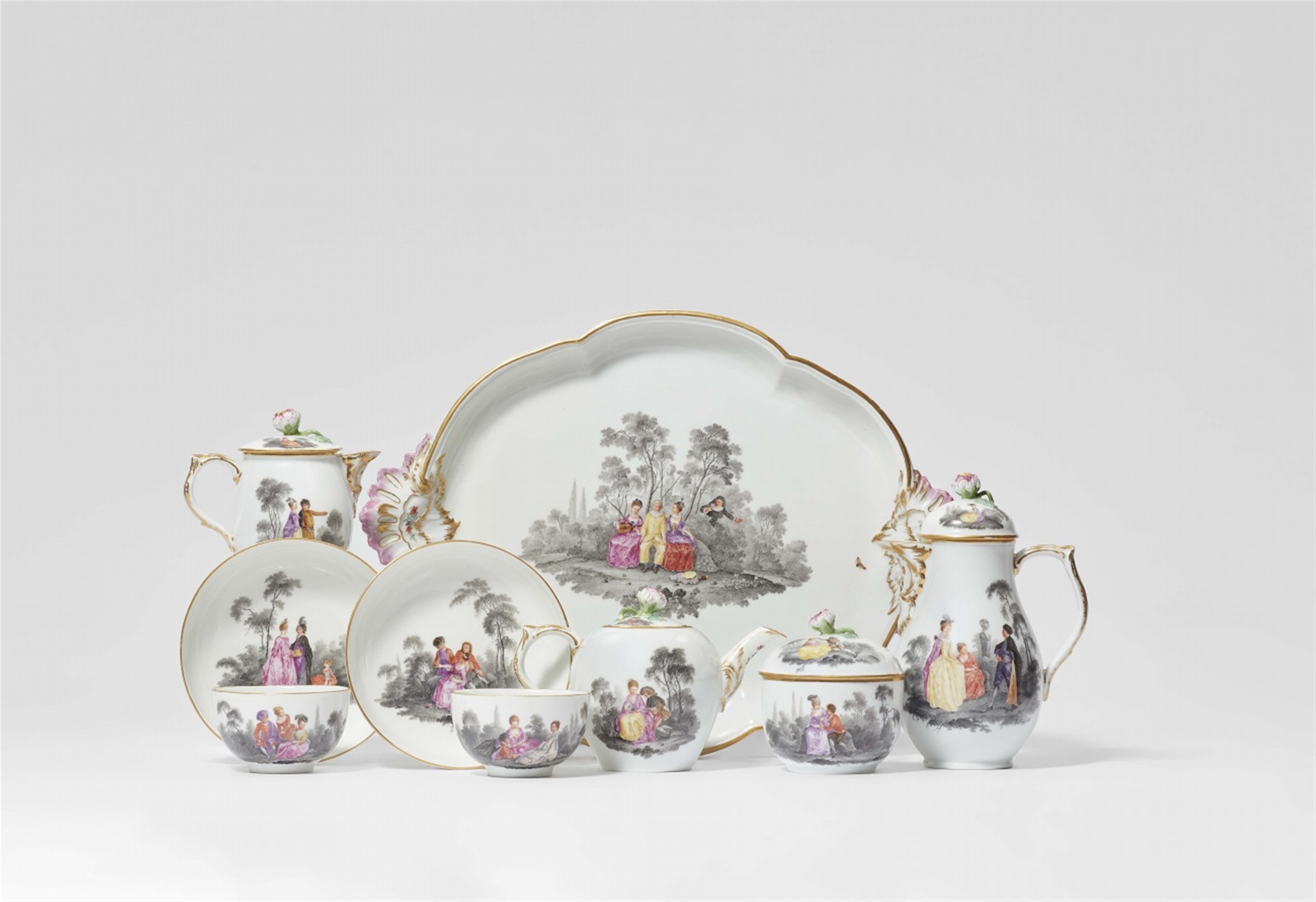 A Berlin KPM porcelain tête à tête with Watteau scenes - image-1