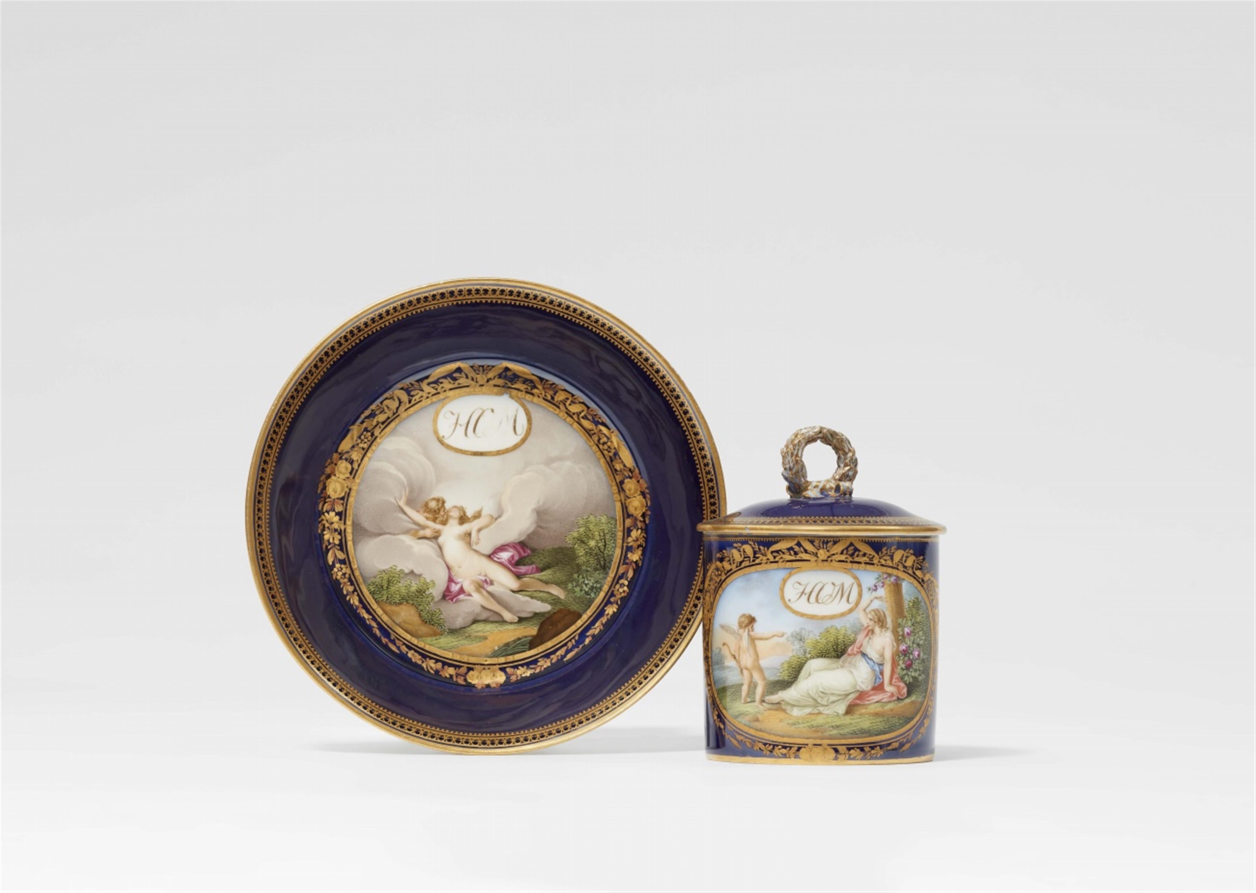 A Meissen porcelain cup with the bound Aglaia and saucer with Jupiter and Io - image-1