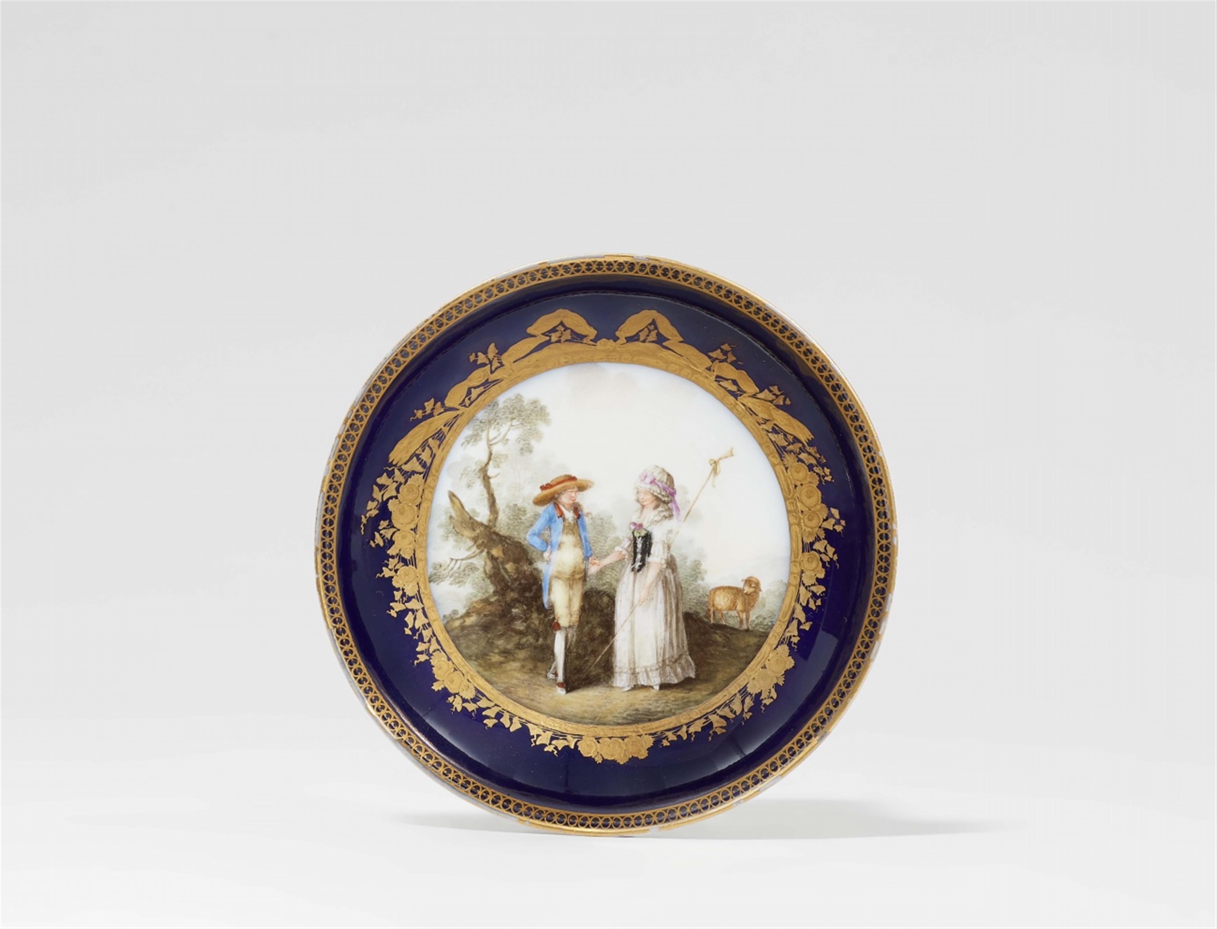 A Meissen porcelain saucer with a man in the costume of Goethe's Werther - image-1