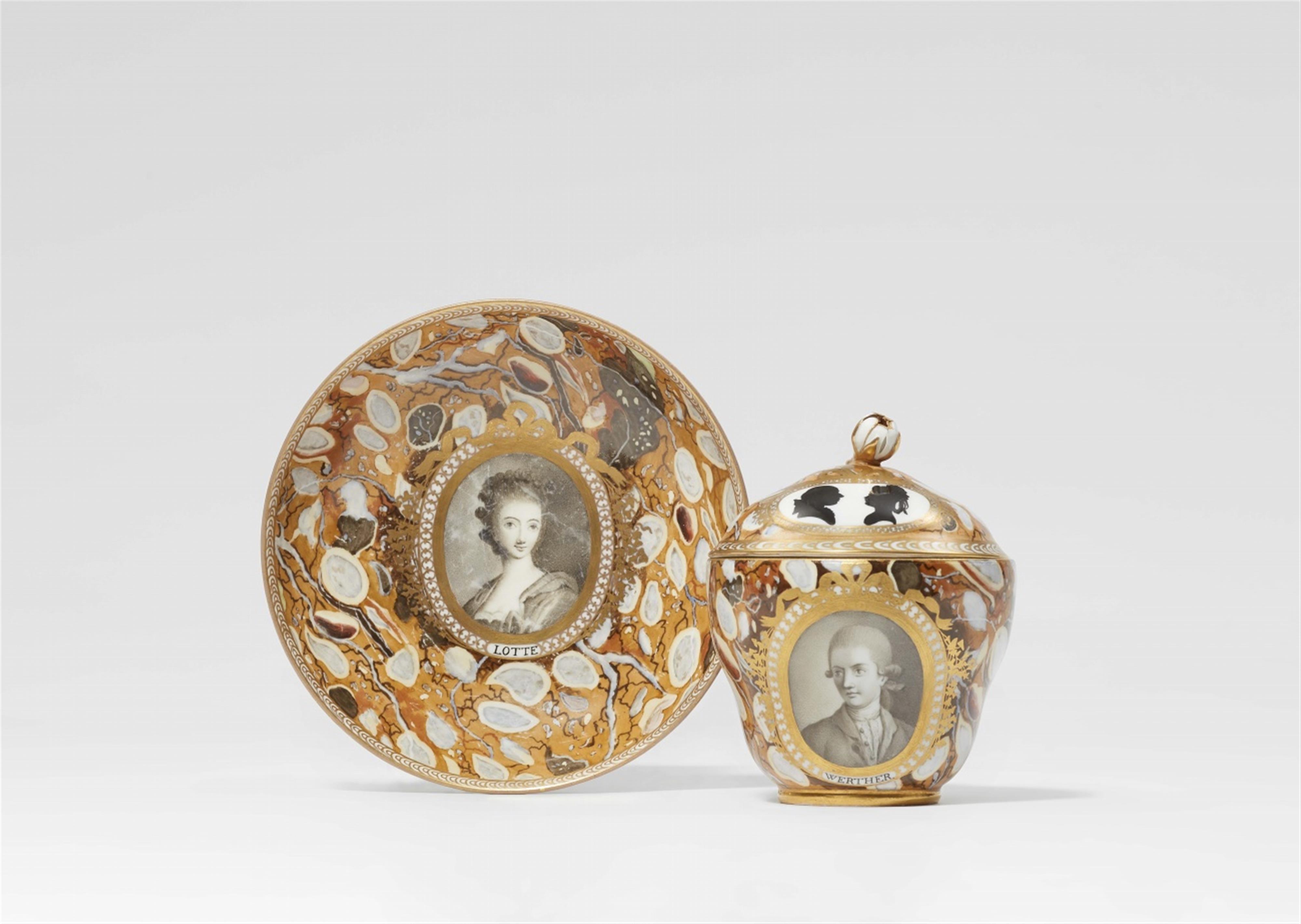 An important Meissen porcelain cup and saucer with Lotte and Werther - image-1