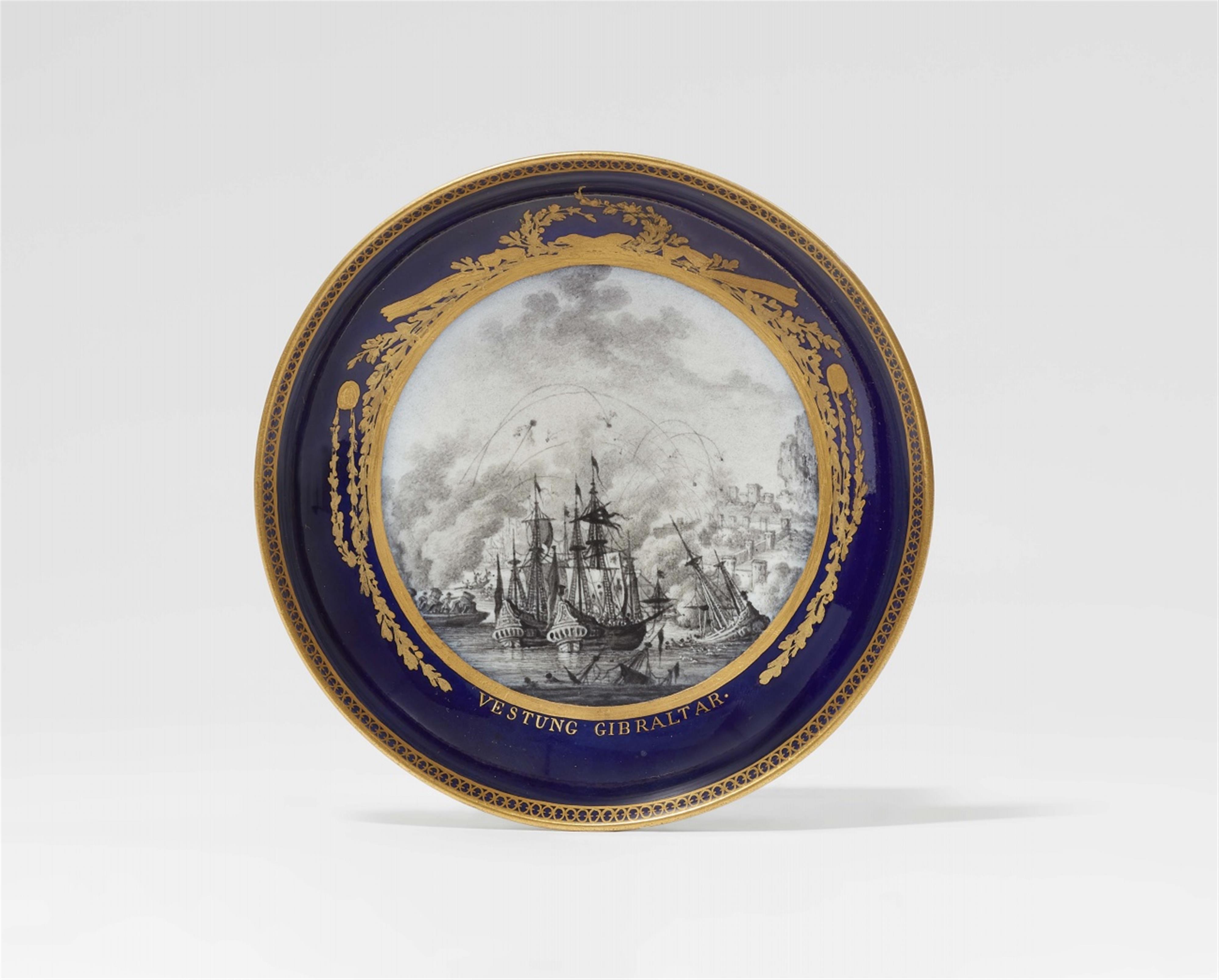 A Meissen porcelain saucer with the siege of Gibraltar - image-1
