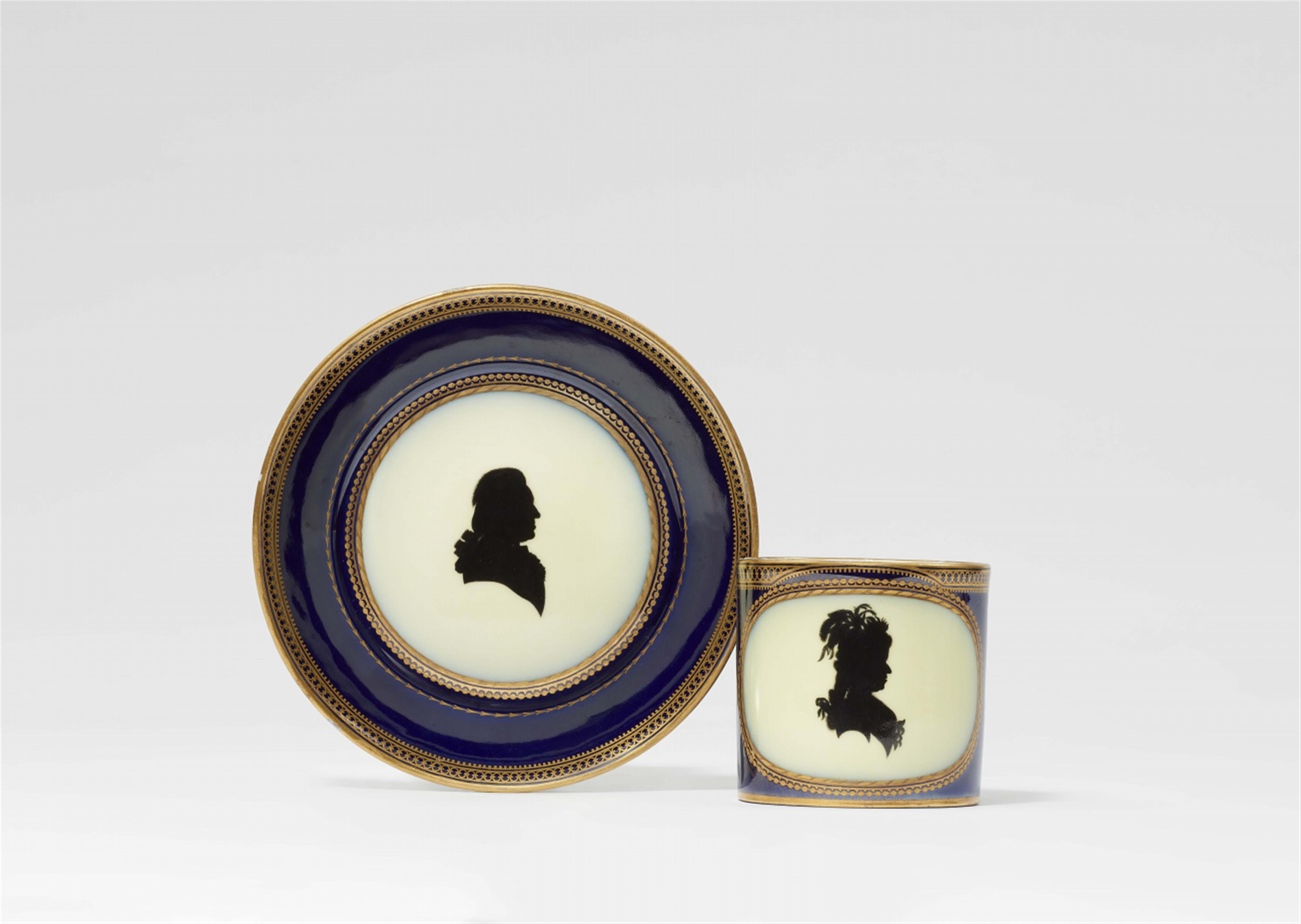 A Meissen porcelain cup and saucer commemorating the Saxon royal couple - image-1