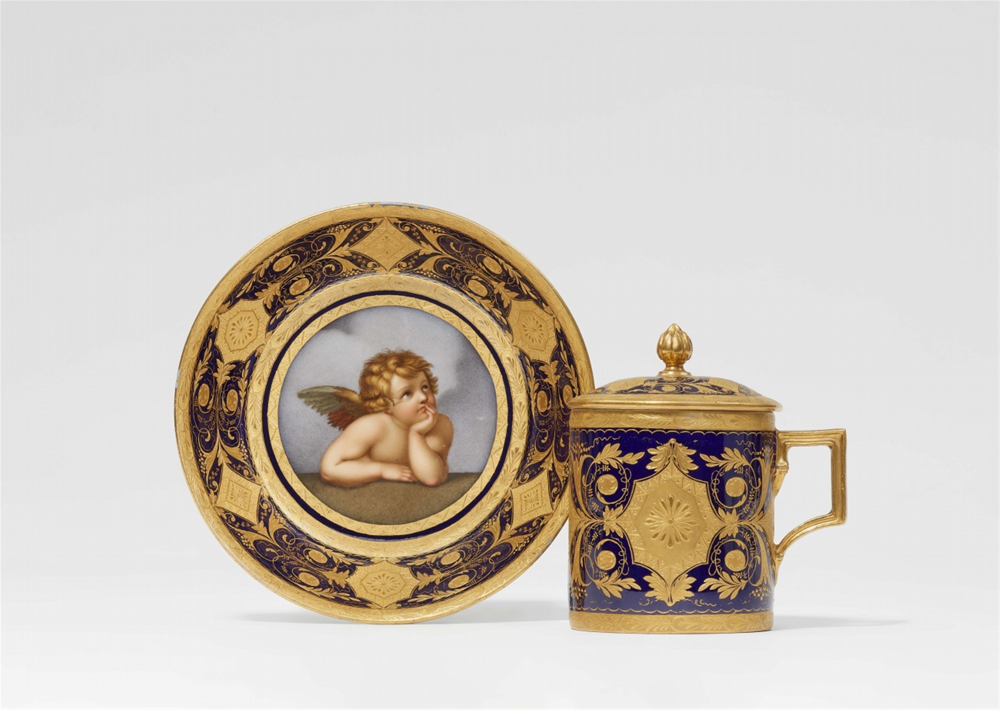 A Meissen porcelain cup and saucer with the angel from Raphael's Sixtine Madonna - image-1