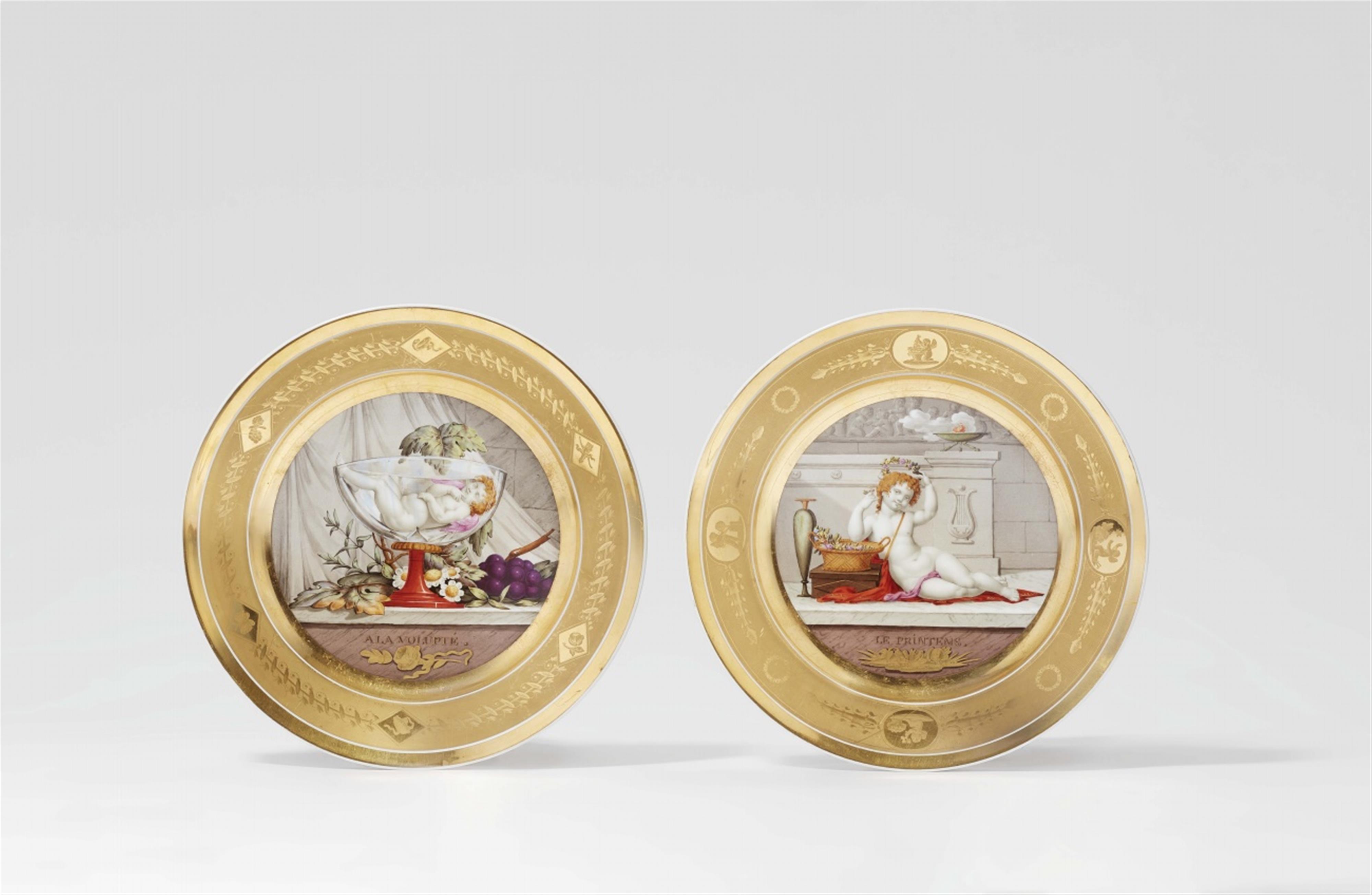 A pair of Parisian porcelain dessert plates with allegorical depictions - image-1