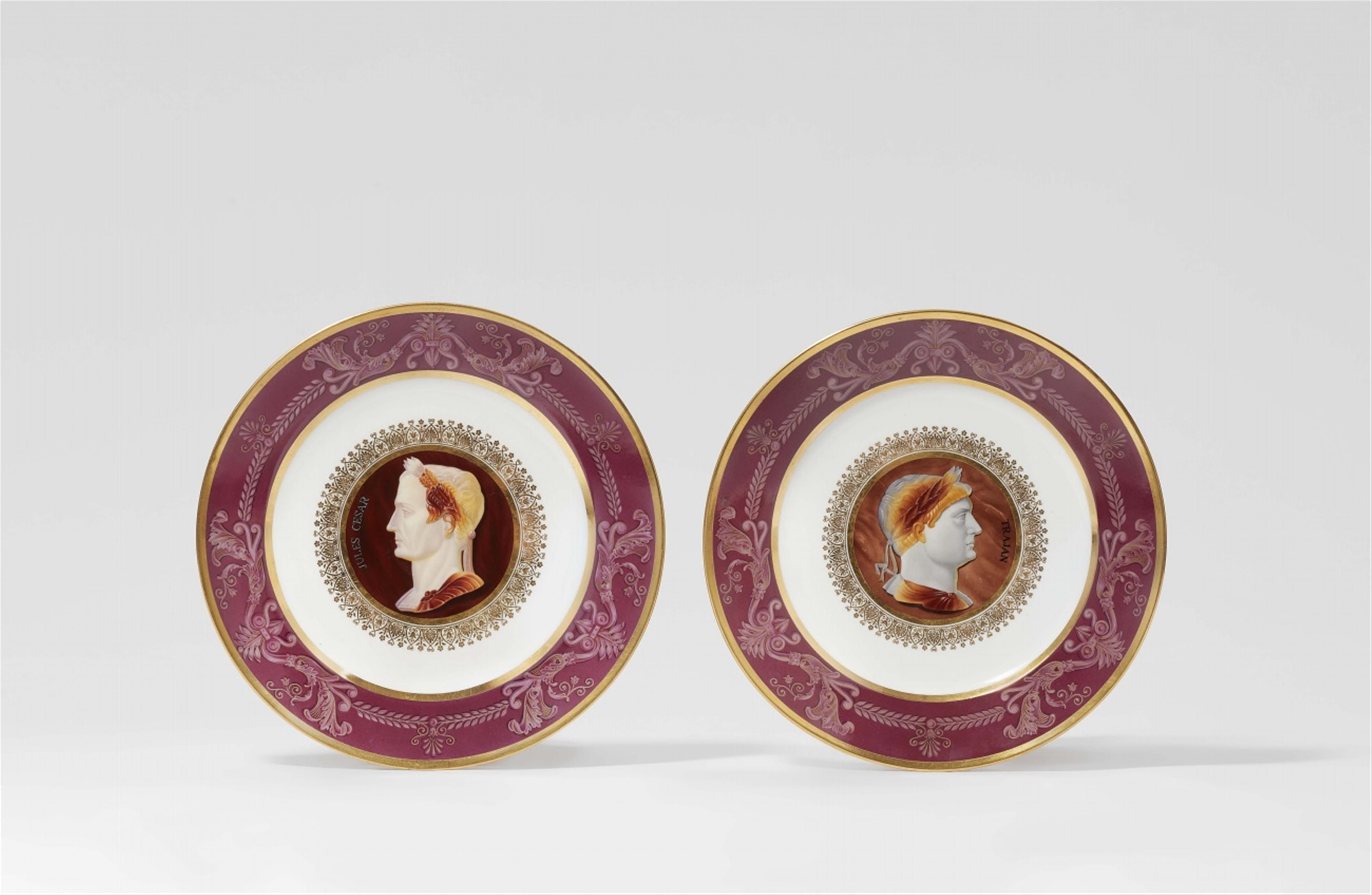 Two Sèvres porcelain plates with cameo portraits of Julius Caesar and Trajan - image-1