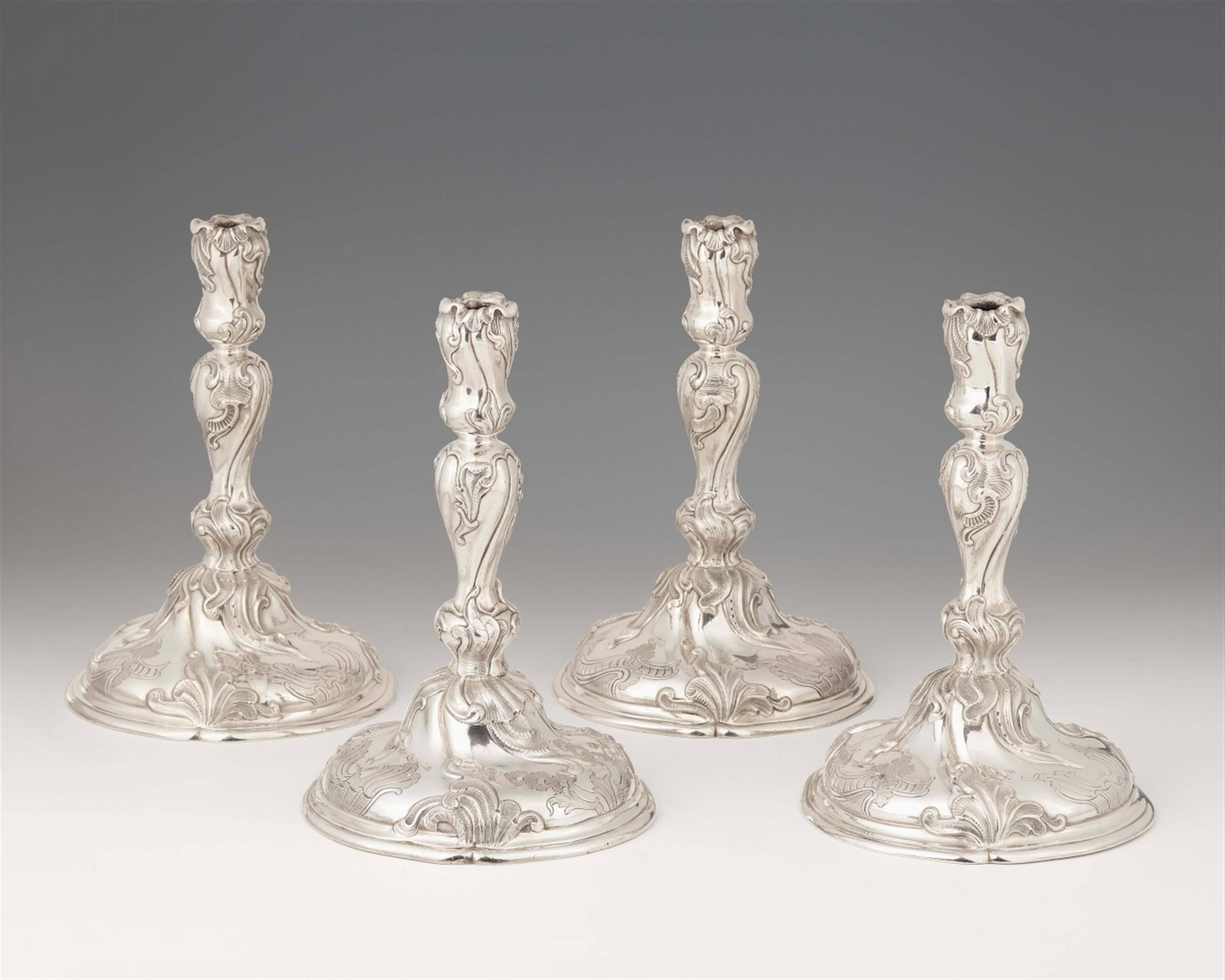 A set of four Dresden silver candlesticks made for Prince Elector August II of Saxony - image-1