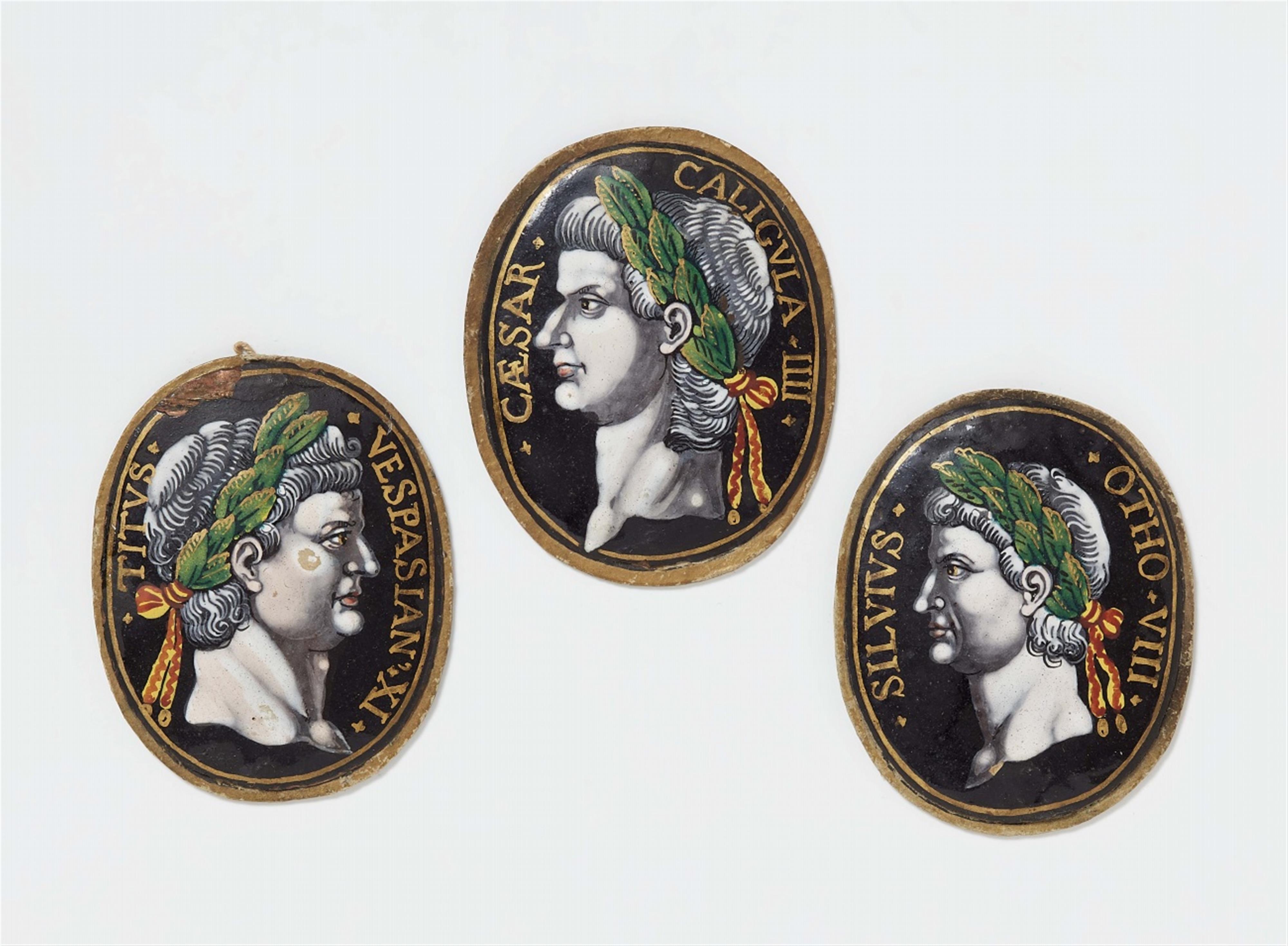Three Limoges enamel plaques with depictions of Roman emperors - image-1
