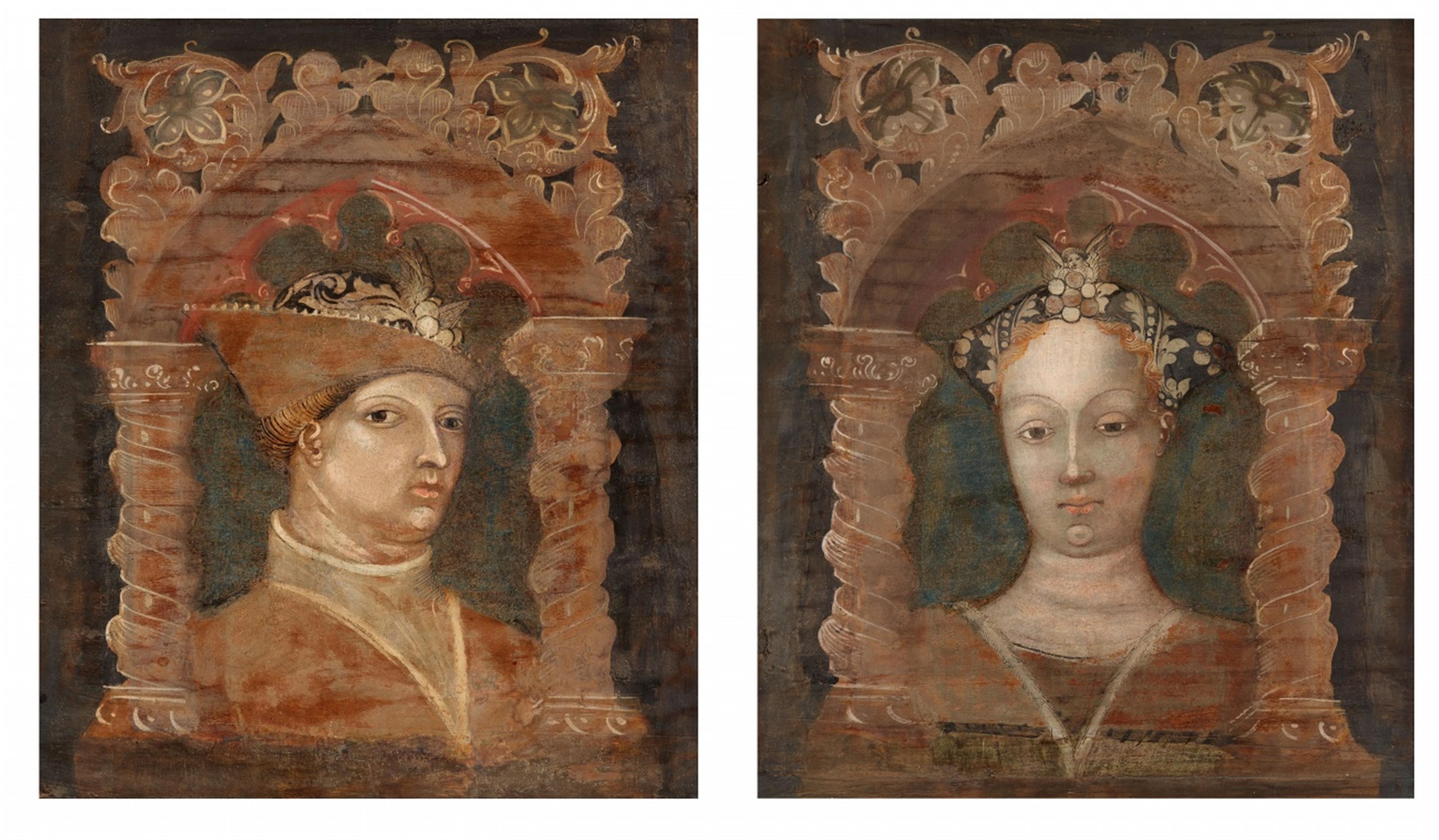 Bonifacio Bembo - Zwei Bildnispaare, jeweils in gemaltem gotischem Spitzbogen eingefasst - image-2