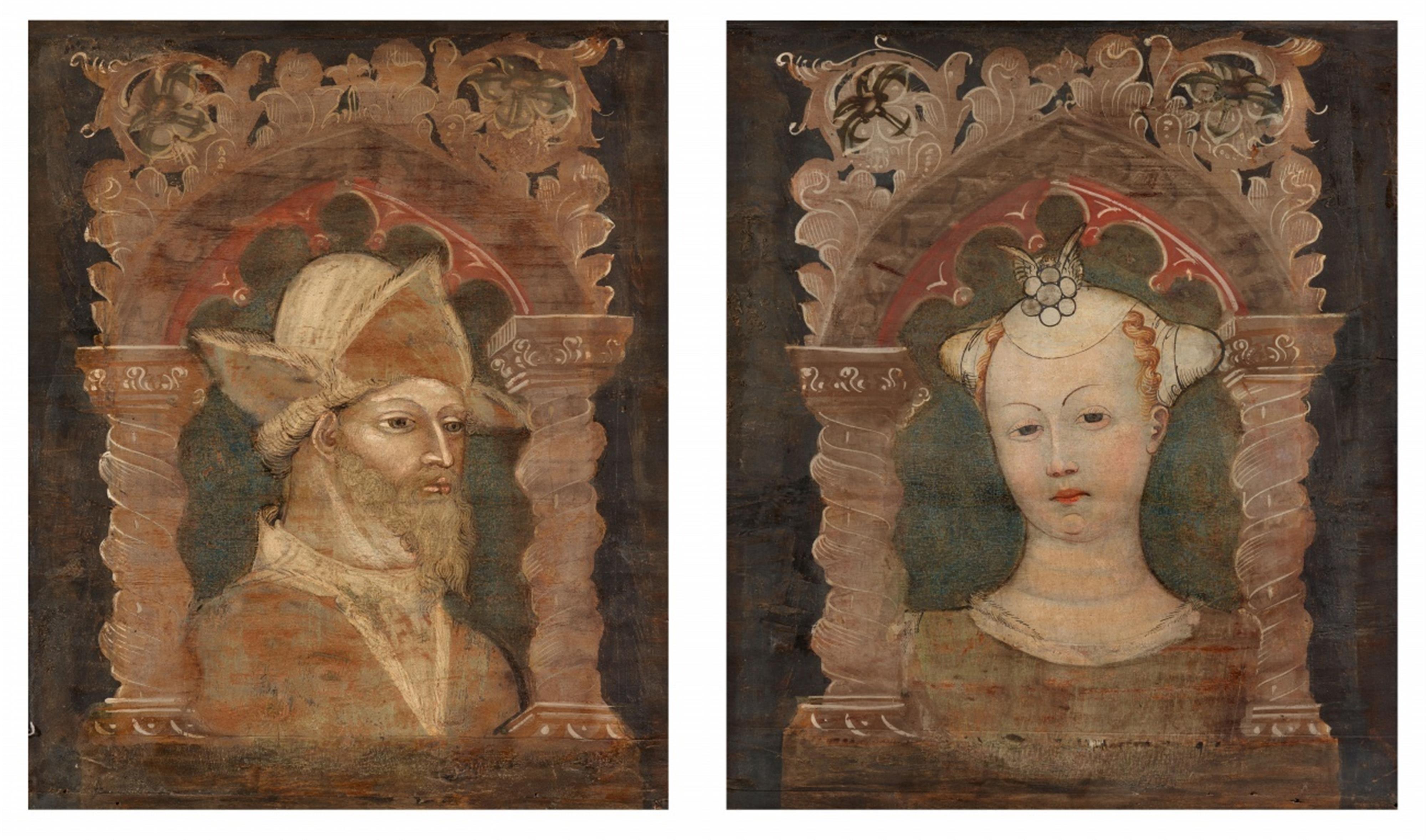 Bonifacio Bembo - Zwei Bildnispaare, jeweils in gemaltem gotischem Spitzbogen eingefasst - image-1
