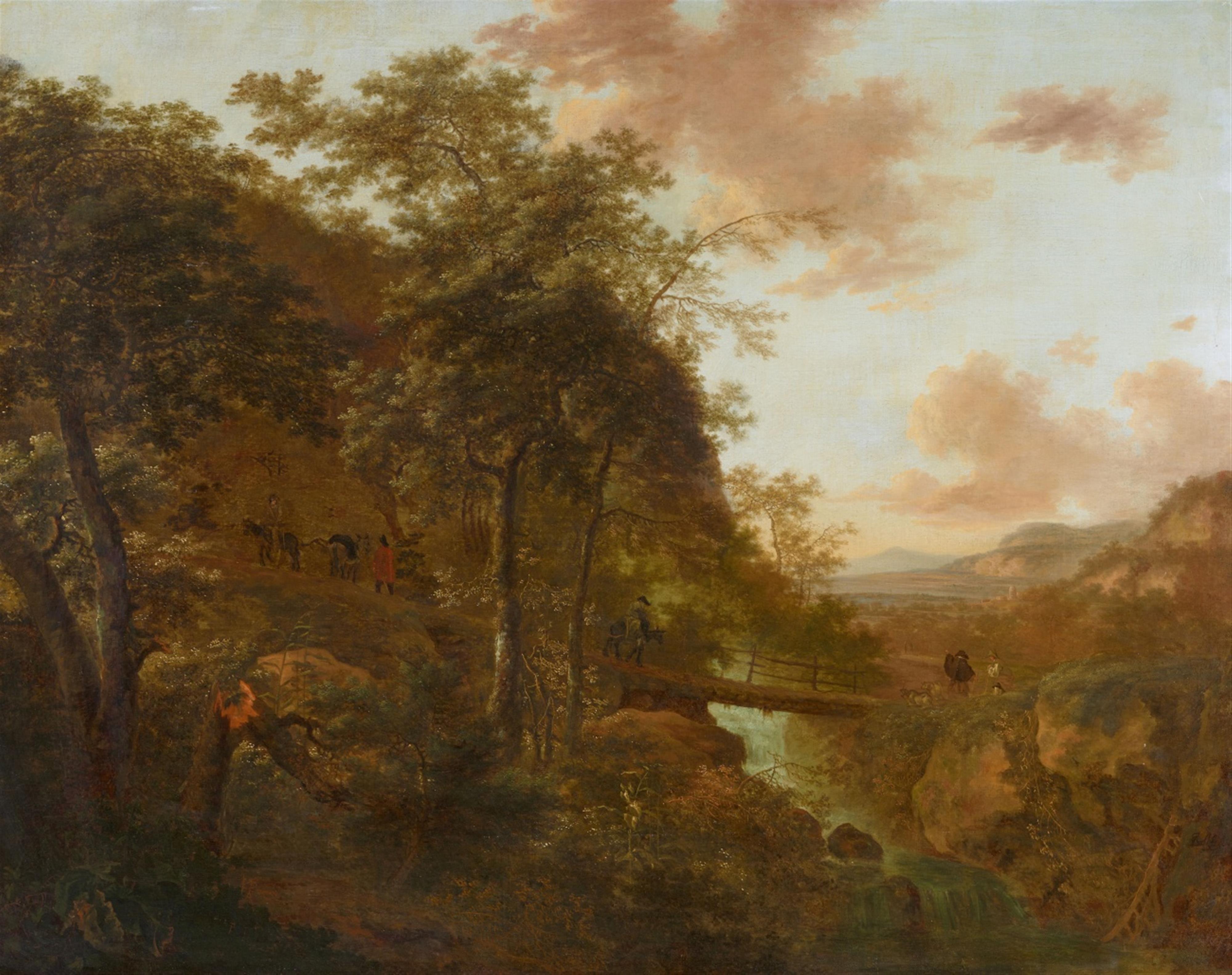 Jan Both, attributed to - Southern Mountain Landscape with a Bridge and Shepherds - image-1