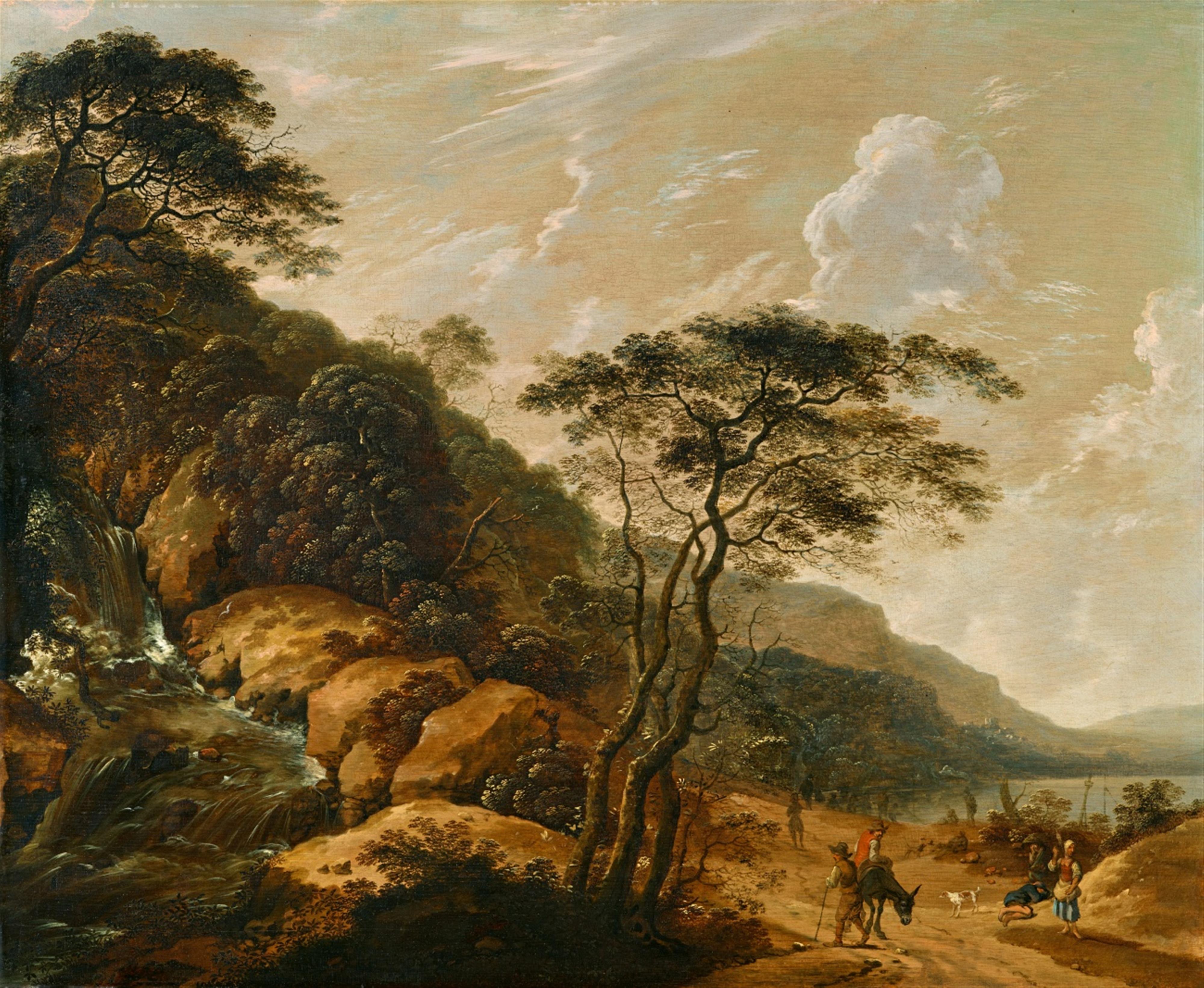 Cornelis Matthieu - Mountain Landscape with a Waterfall - image-1
