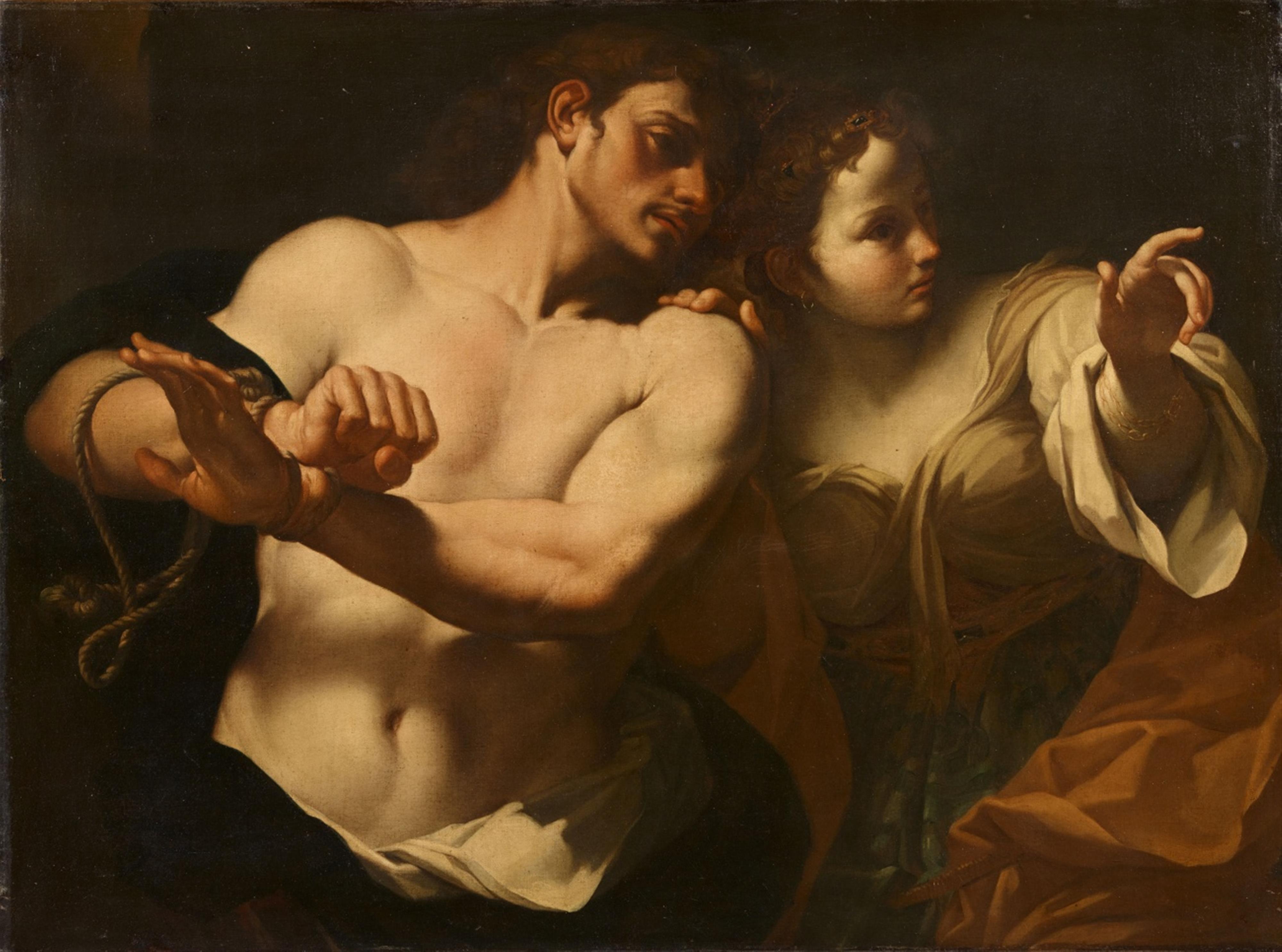 Carlo Cignani - Samson breaking the Ropes as Delilah Draws His Attention to the Philistines - image-1