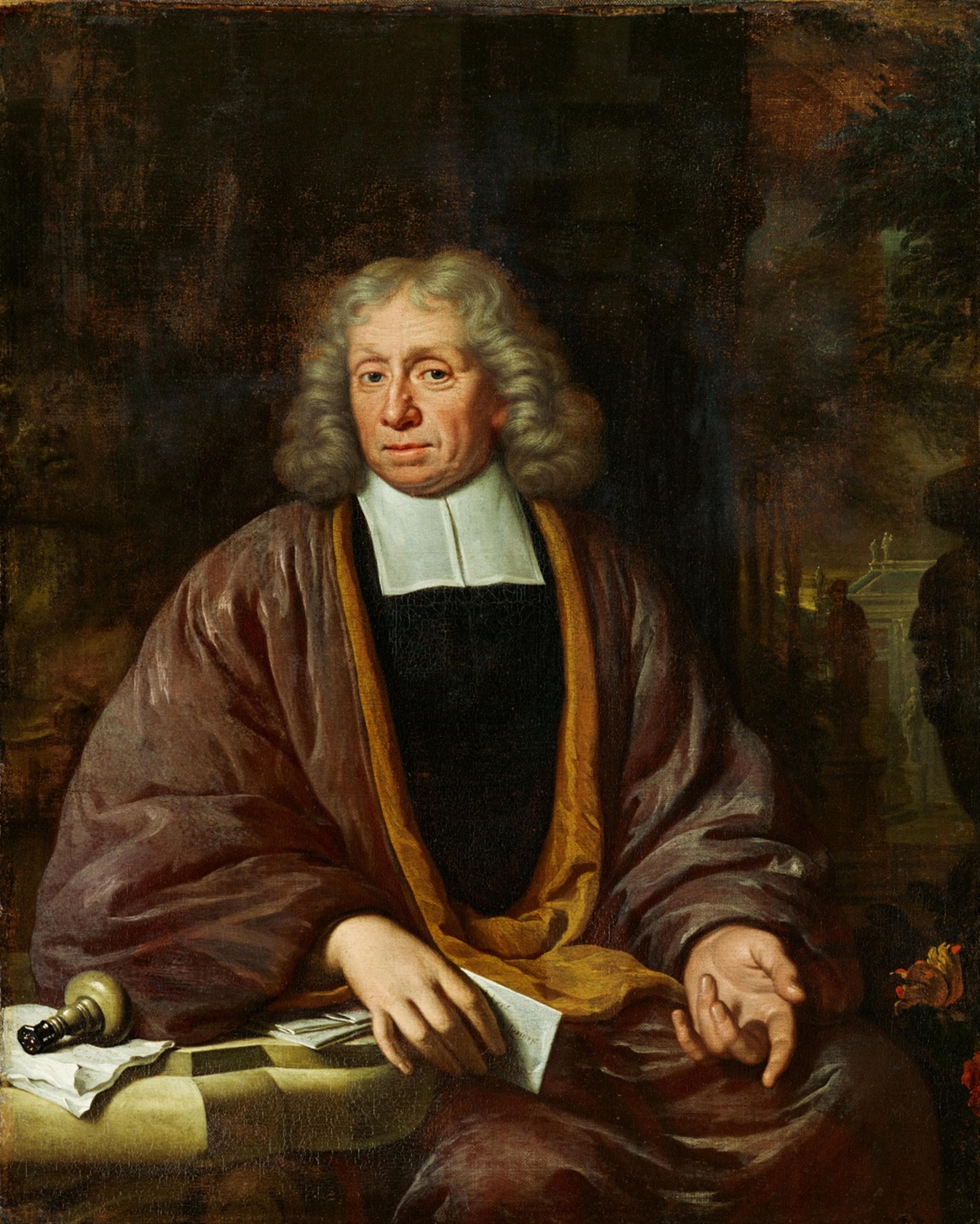 Michiel van Musscher - Portrait of a Scholar holding a Letter - image-1