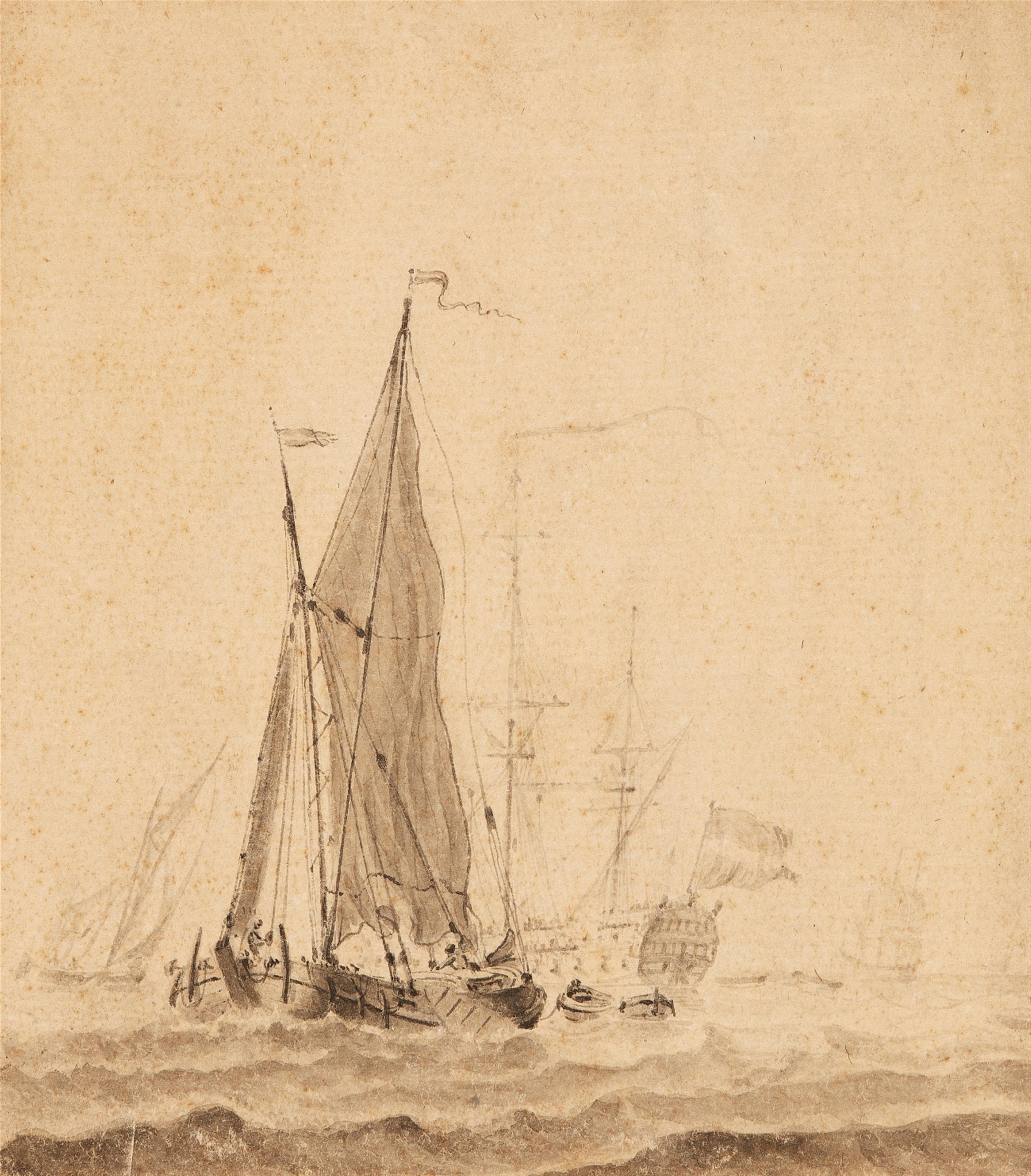 Jan  Verbruggen the Elder - Two Small Drawings of Ships - image-1