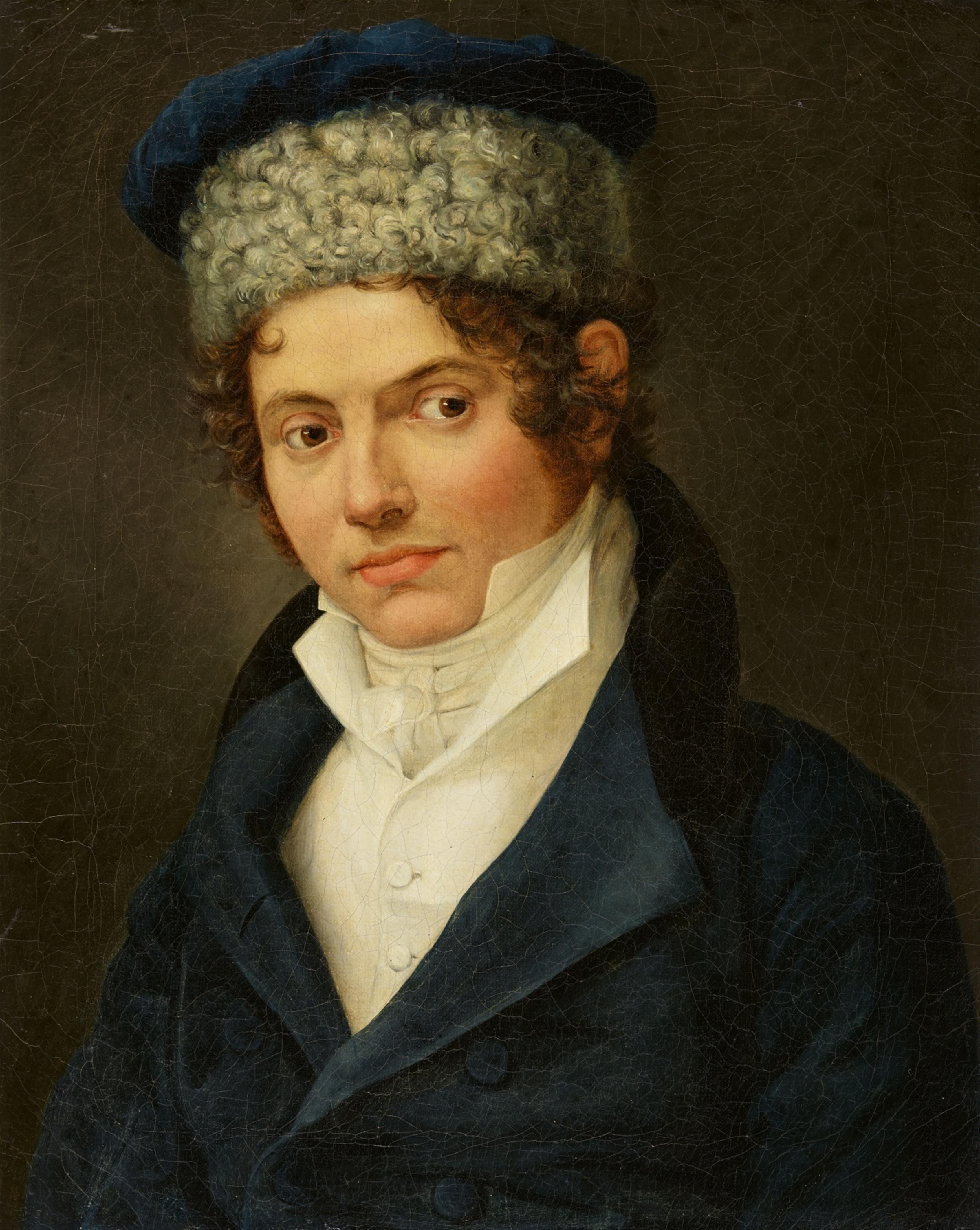 Russian School 19th century - Portrait of a Young Man with a Fur Hat - image-1