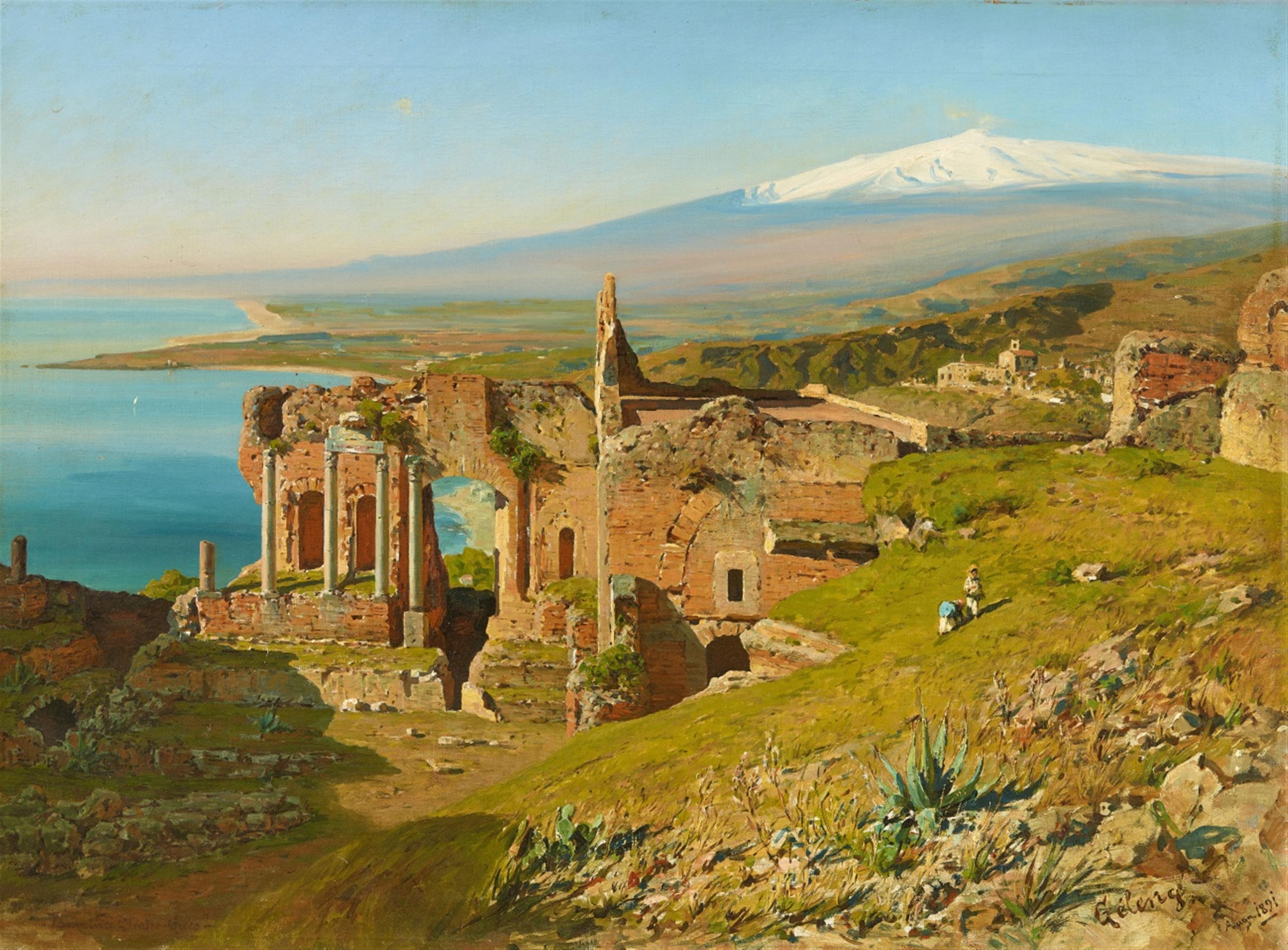 Otto Geleng - View of the Greek Theatre in Taormina with Mount Etna - image-1