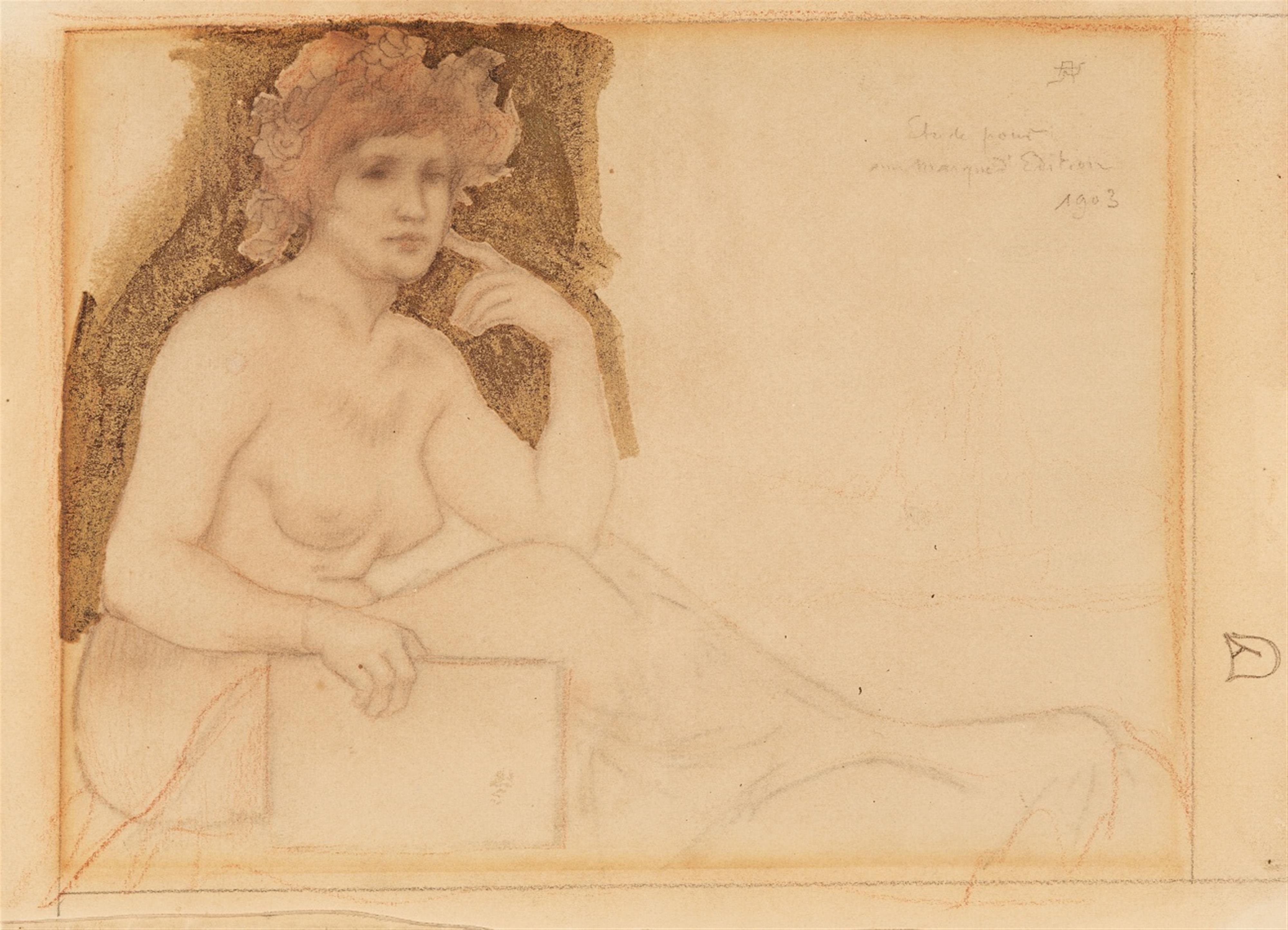 Armand Rassenfosse - Female Nude with a Book - image-1