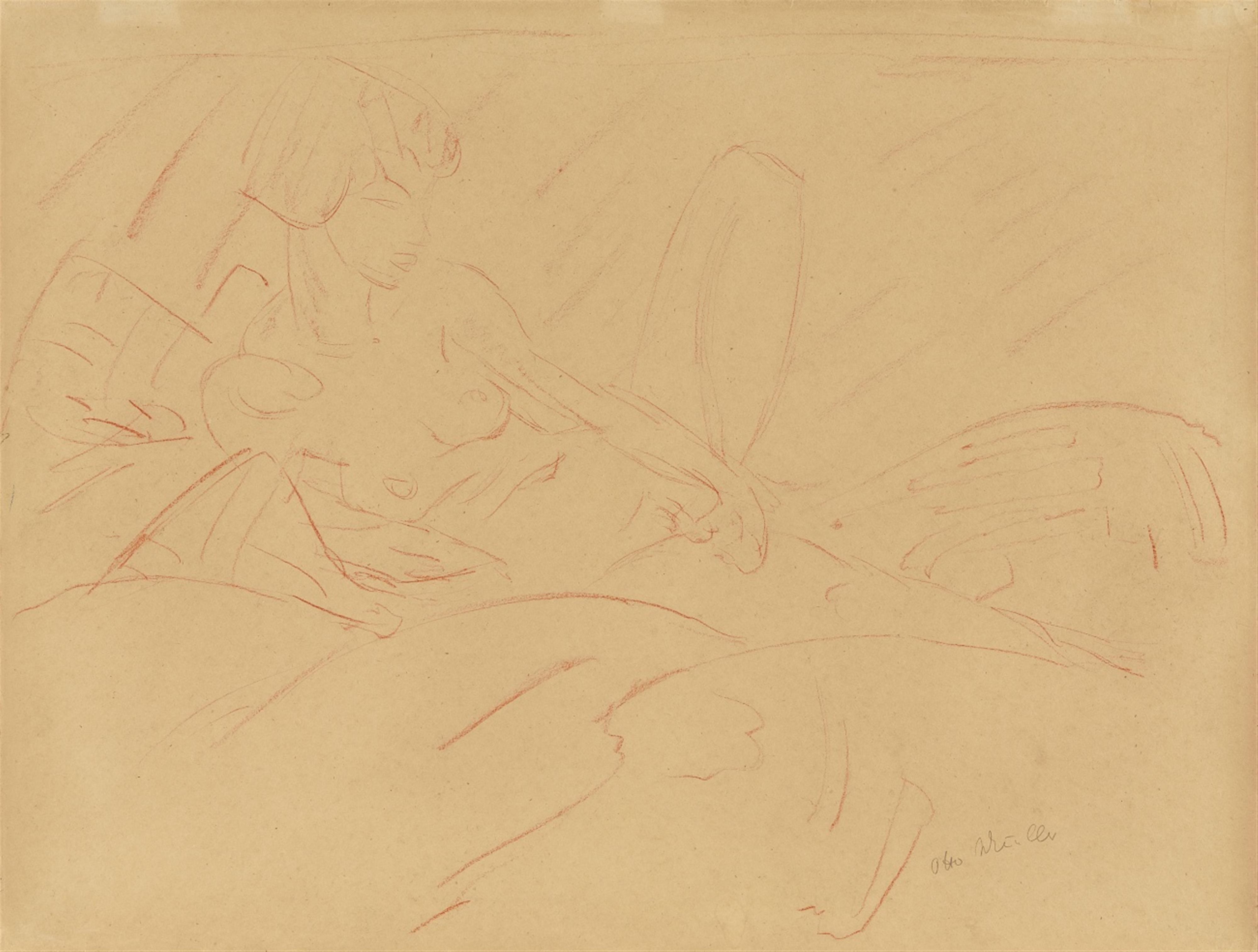 Otto Mueller - Weiblicher Akt (Liegender Akt auf Kissen) - image-1