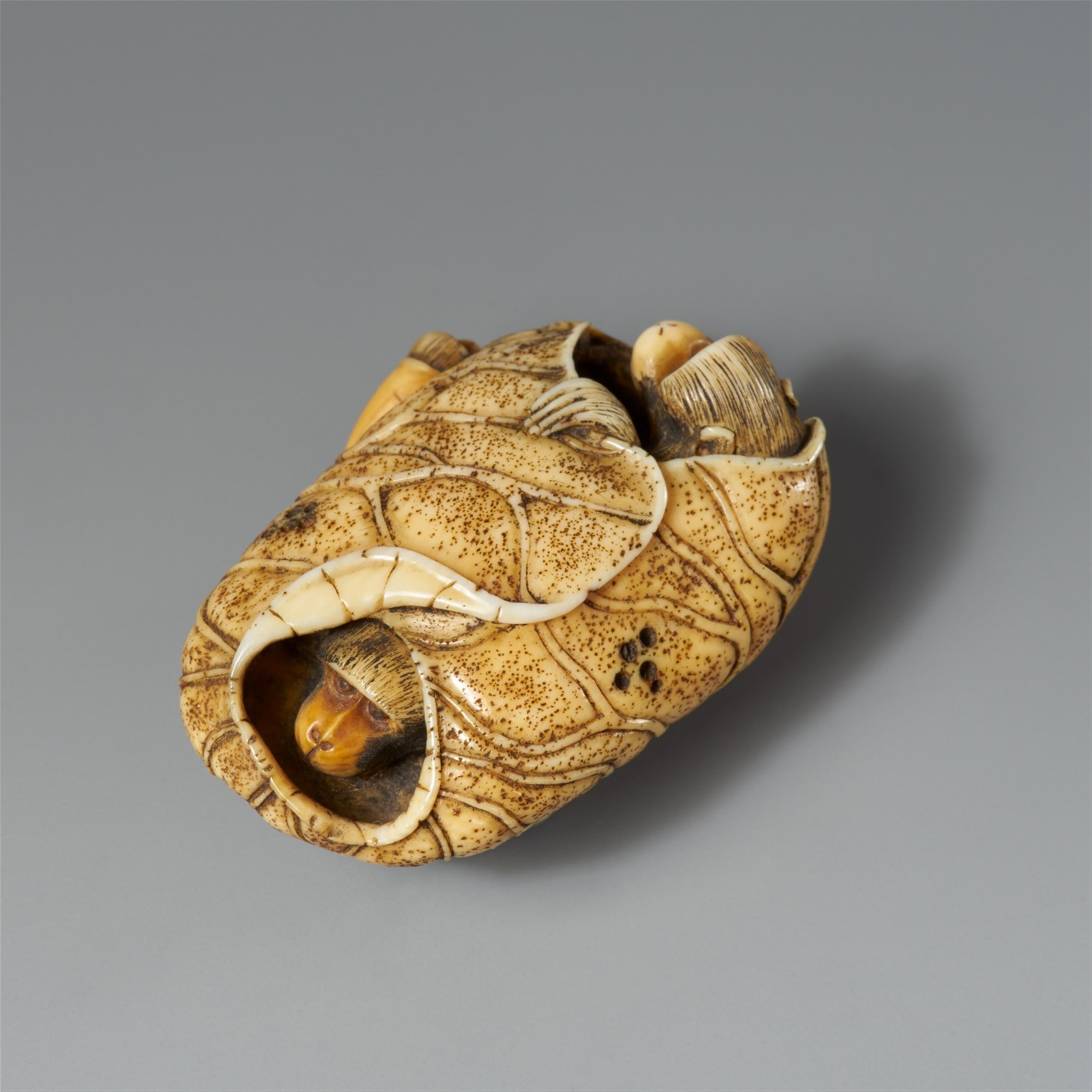 An ivory netsuke of monkey and a crab. 19th century - image-1