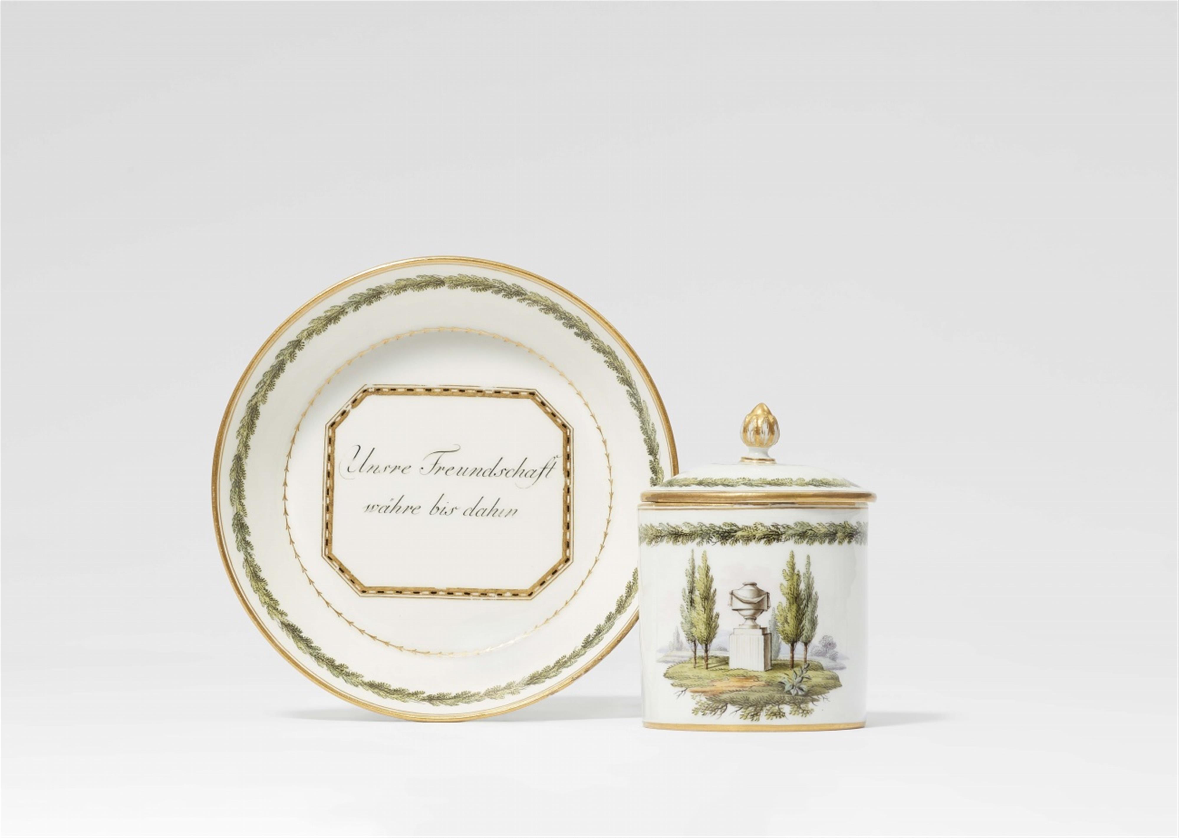 A Meissen porcelain lidded cup and saucer as a friendship token - image-1