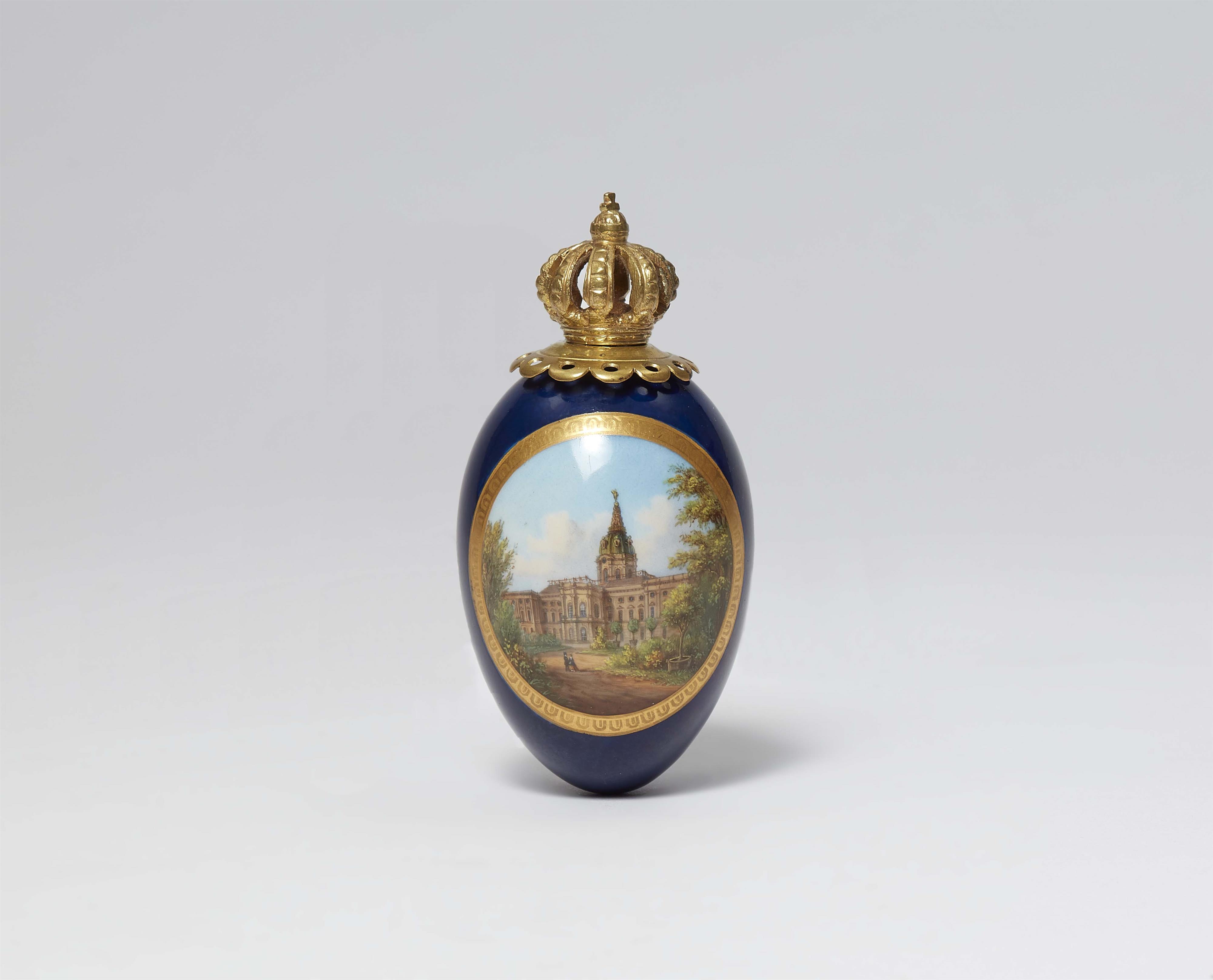 A Berlin KPM porcelain Easter egg flask with a view of Charlottenburg Palace - image-1