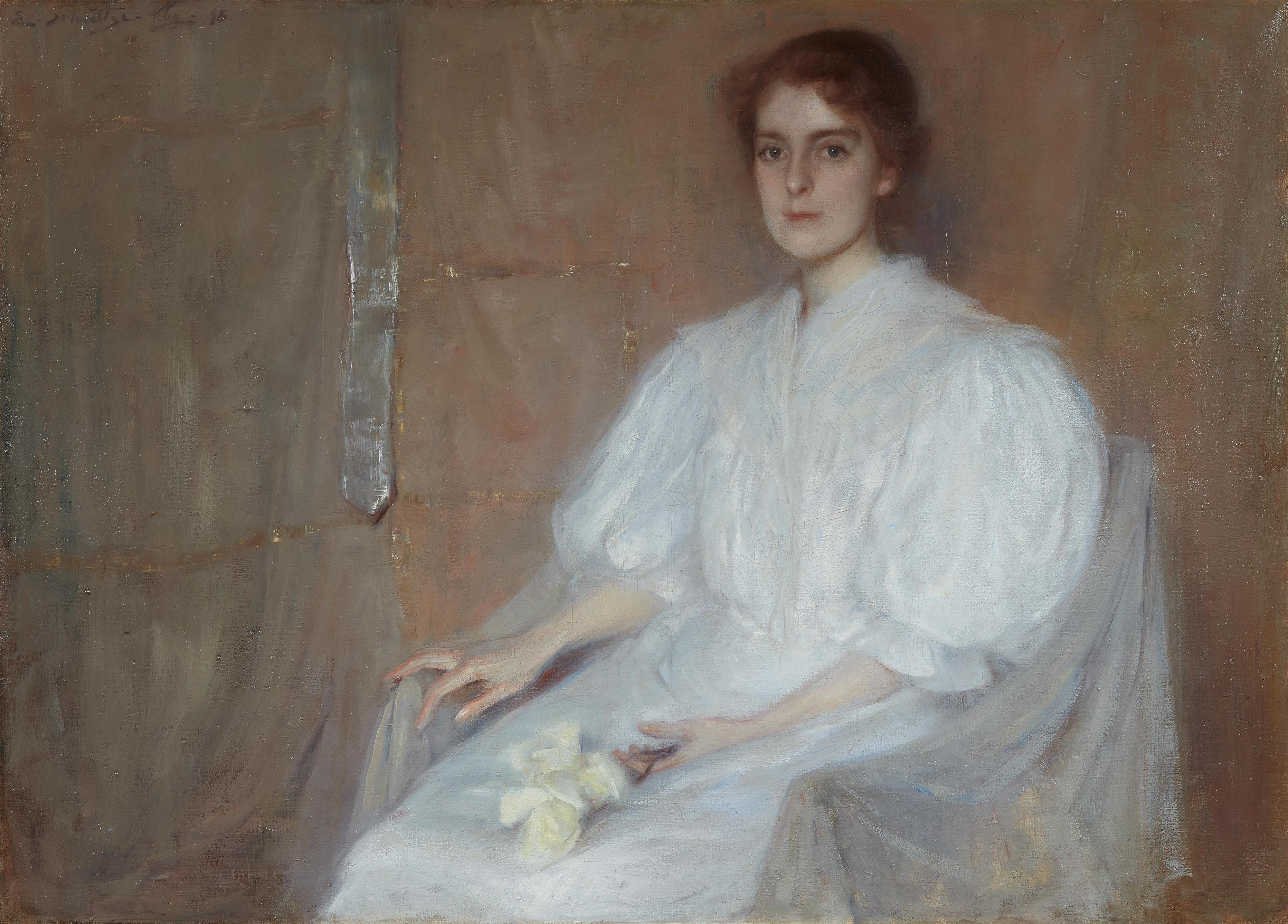 Ernestina Schultze-Naumburg (Orlandini) - Portrait of a Lady in a White Dress, presumably a Self Portrait - image-1