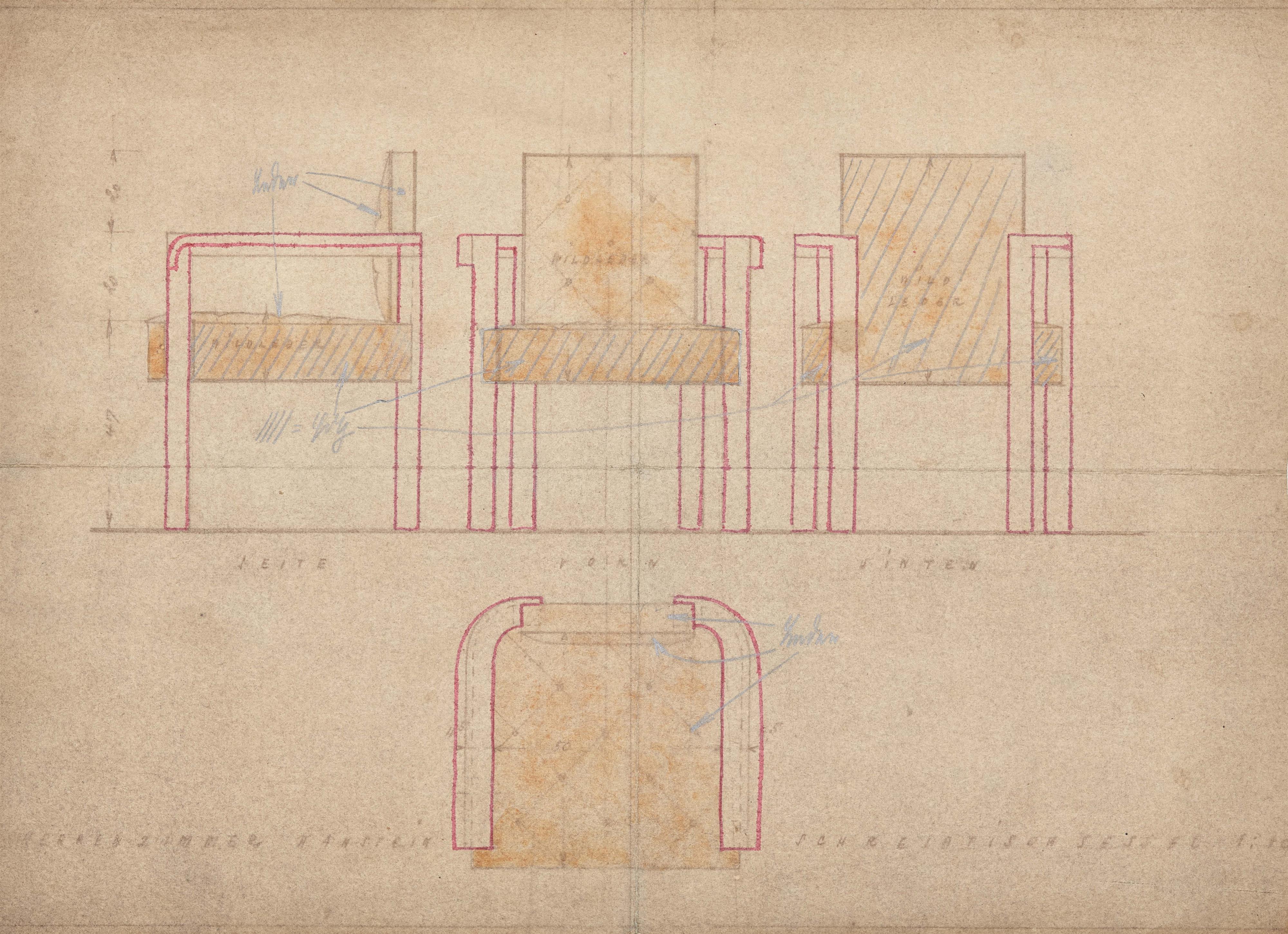 A group of eleven pieces of furniture 
The Drawing Room by Walter Gropius and Adolf Meyer for Georg and Ilse Hanstein 
including six letters by Walter Gropius and Adolf Meyer as well as the original 1:1 design sketches - image-42