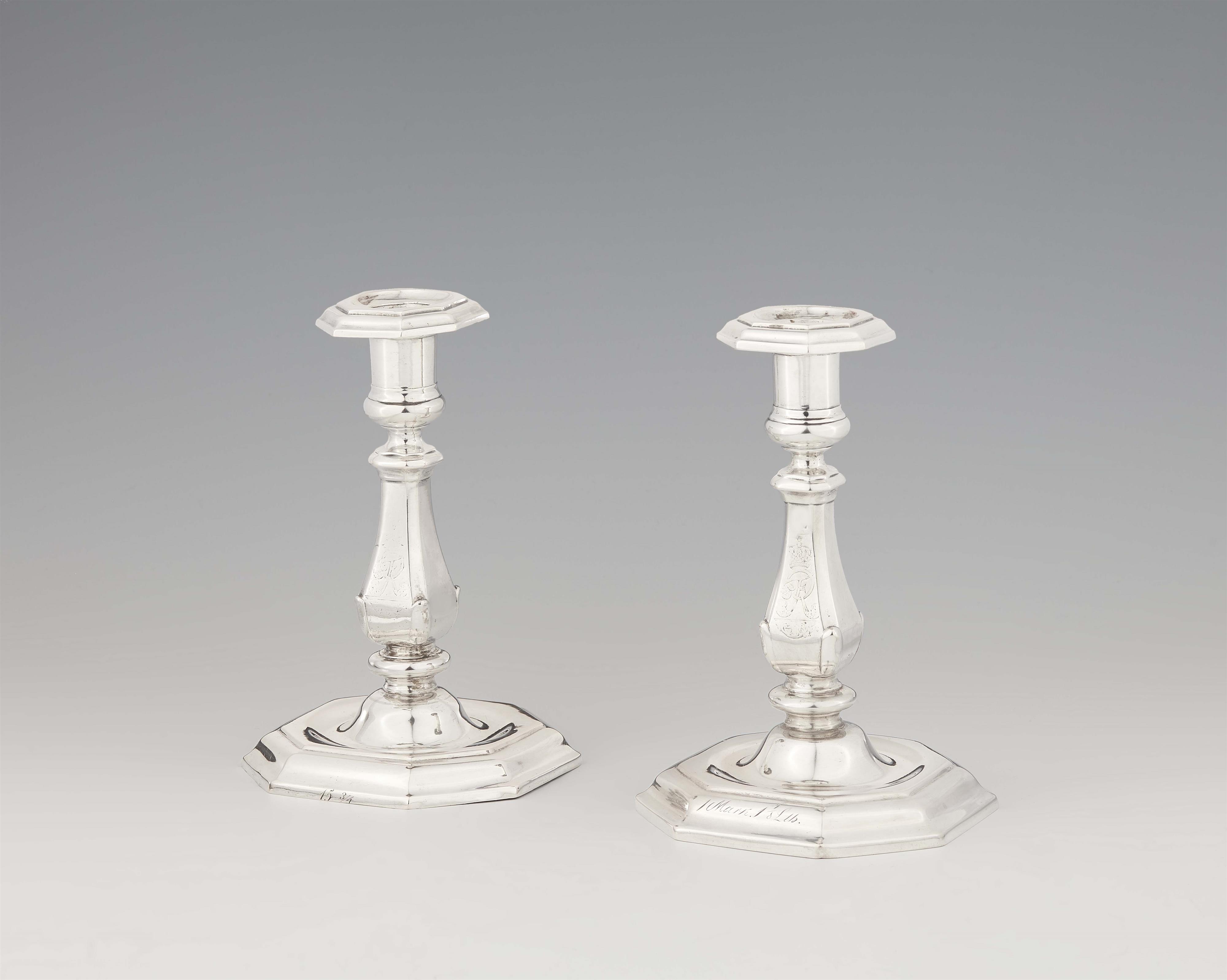 A pair of Berlin silver candelsticks from the dinner service of Frederick the Great - image-1