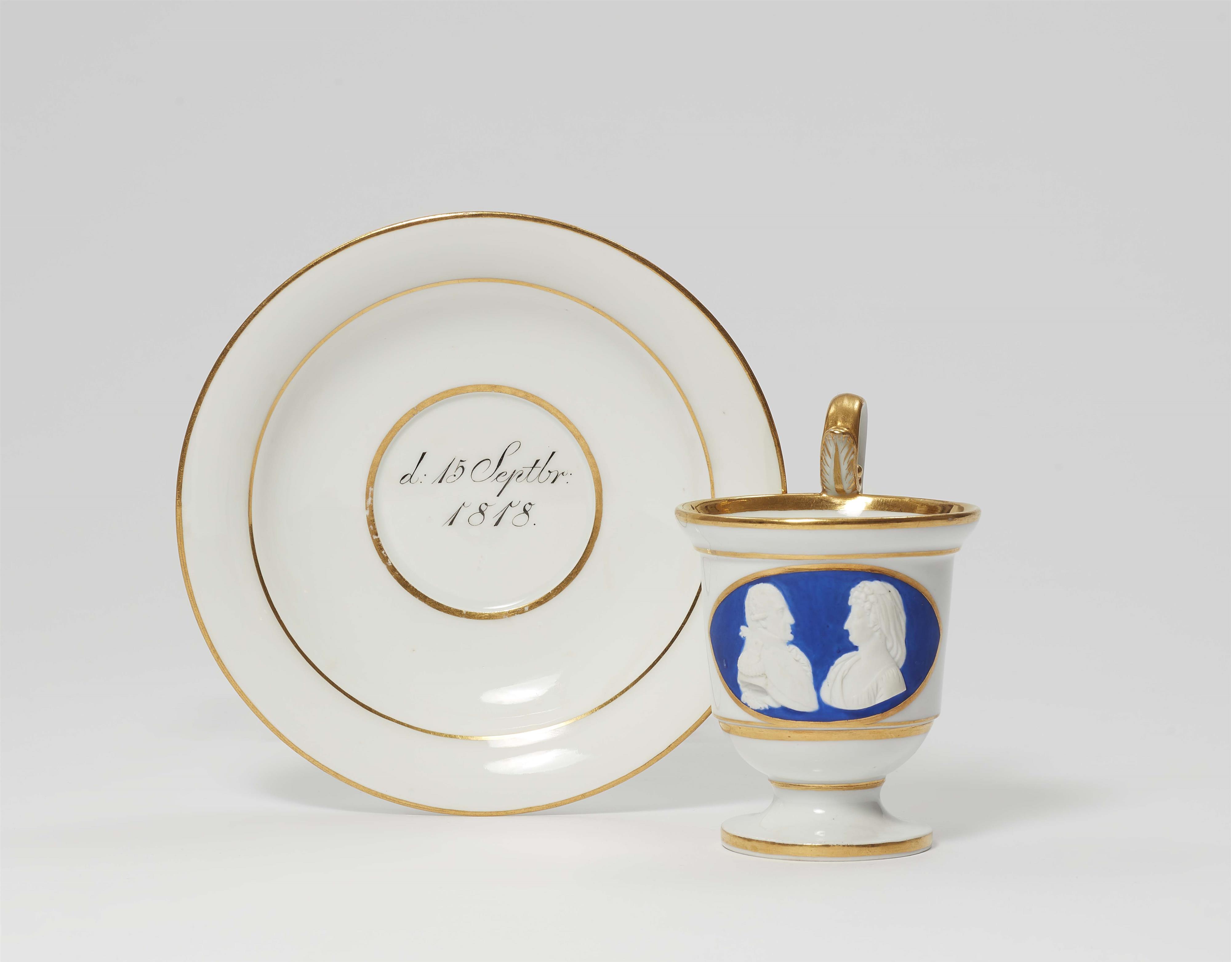 A Meissen porcelain cup and saucer with portraits of Friedrich Augustus and Maria Amalia - image-1