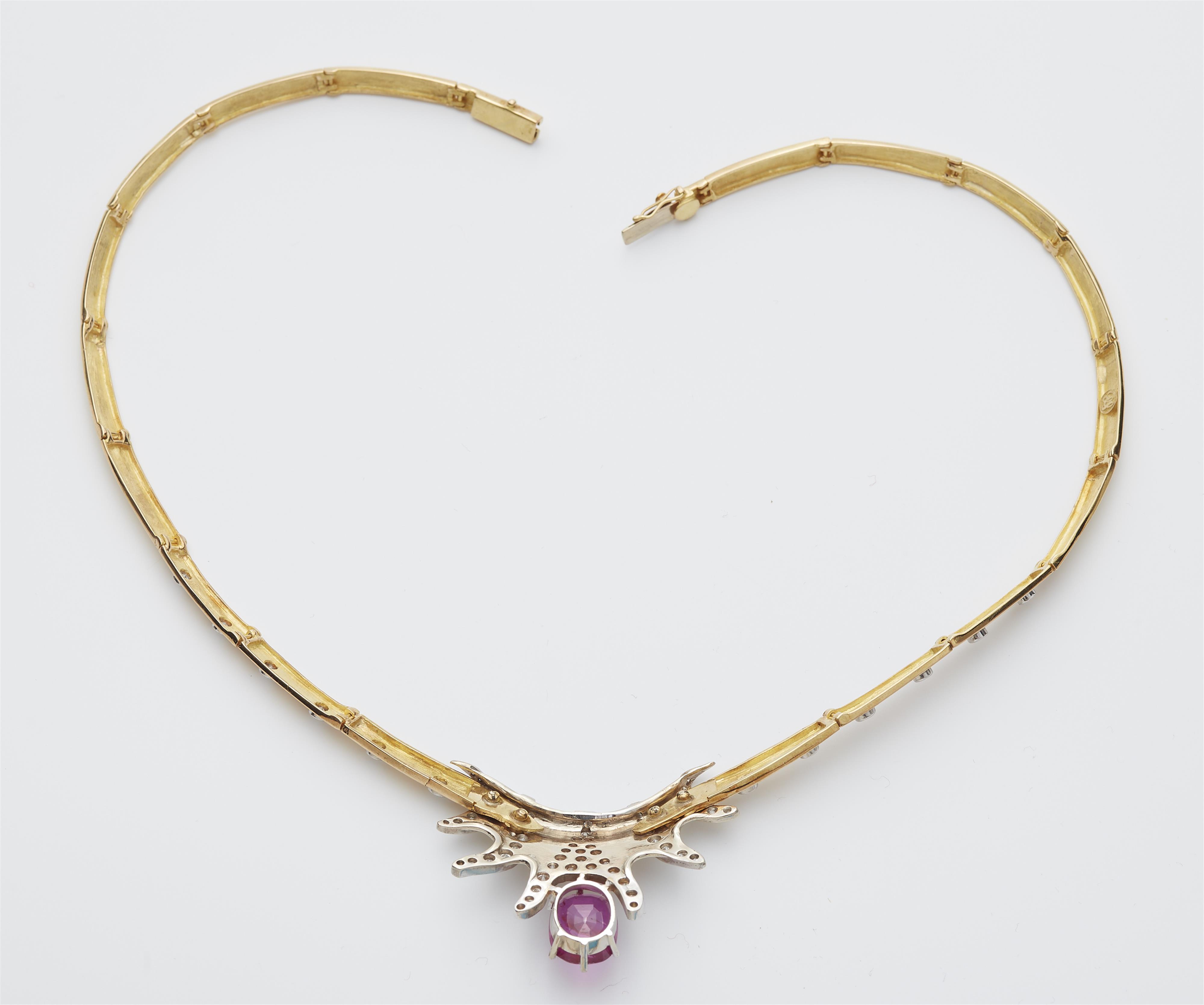 An Austrian 18k bicolour gold diamond necklace with an important natural Burmese ruby c. 6.5 ct. - image-3