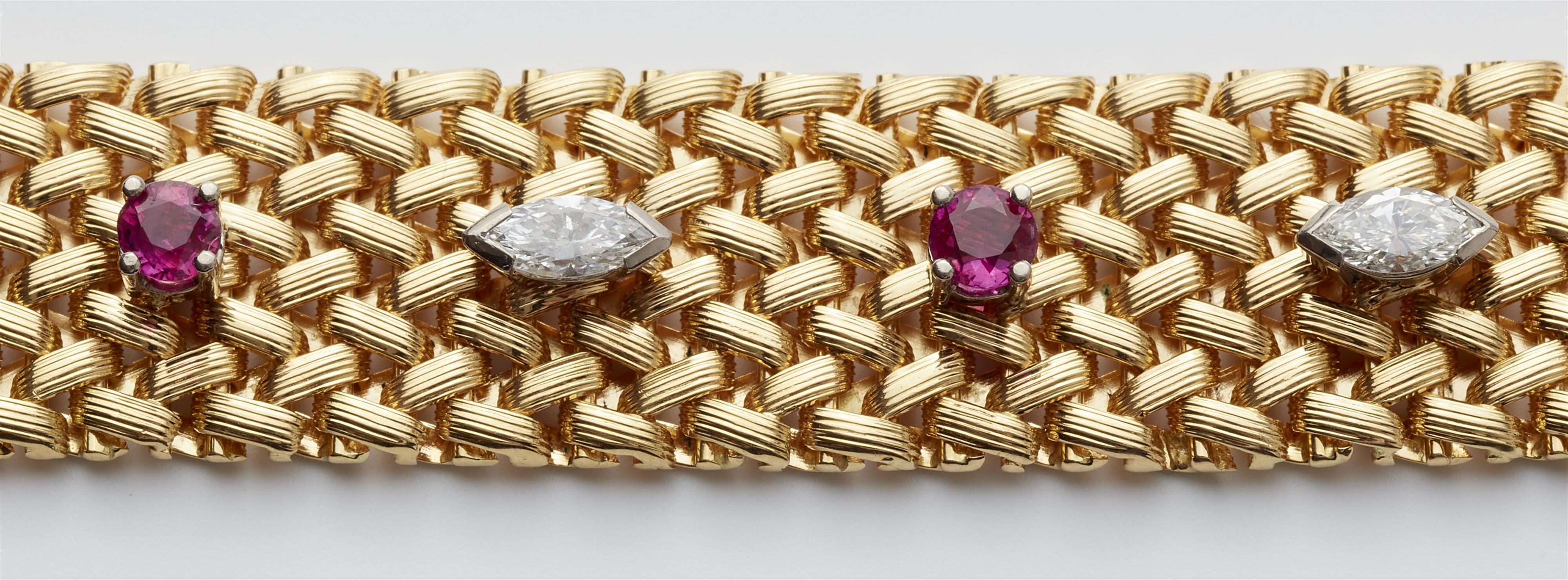 A German 18k gold ruby diamond necklace and bracelet. - image-2