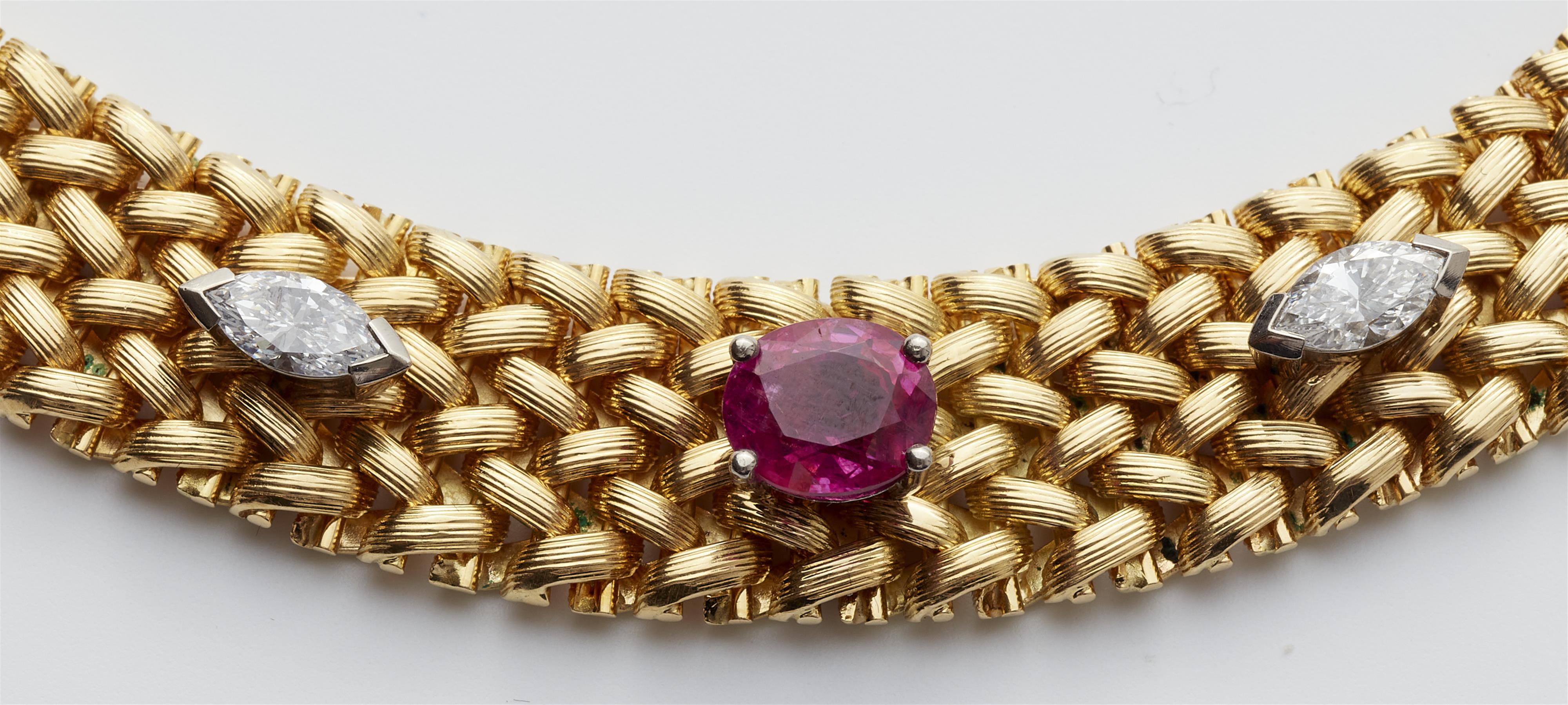 A German 18k gold ruby diamond necklace and bracelet. - image-3