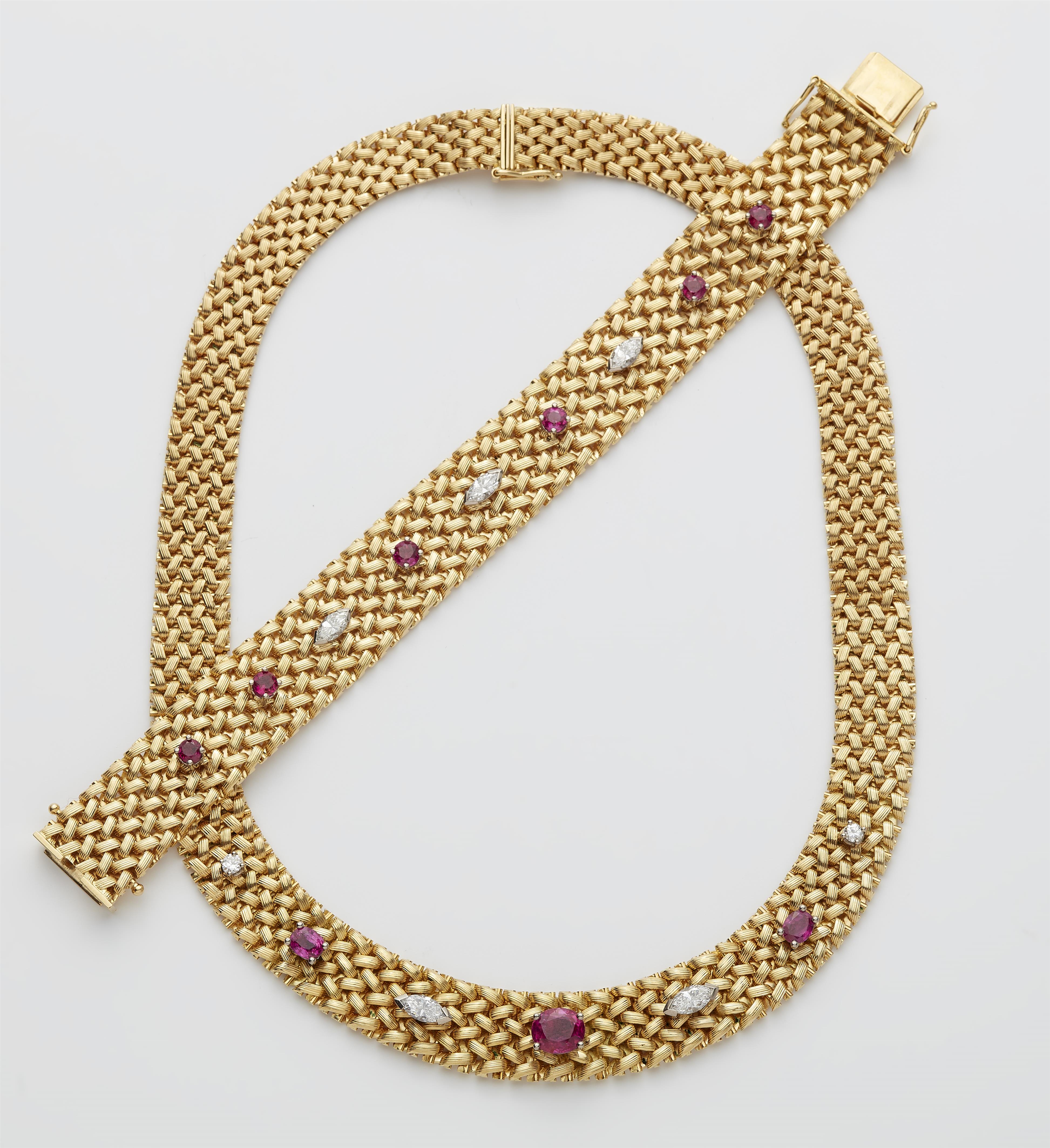 A German 18k gold ruby diamond necklace and bracelet. - image-1