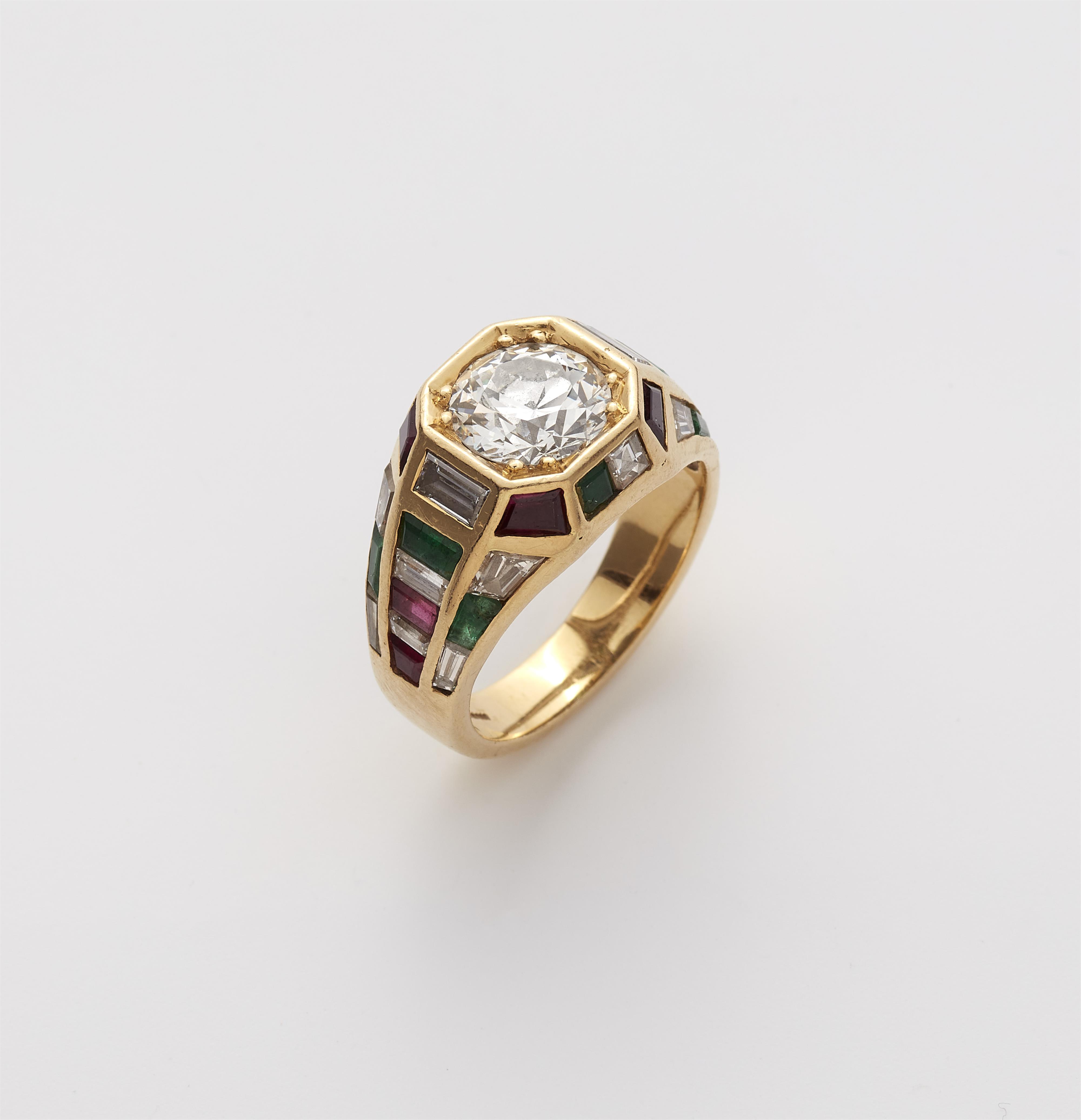 A German 18k gold gemstone and diamond solitaire ring. - image-2
