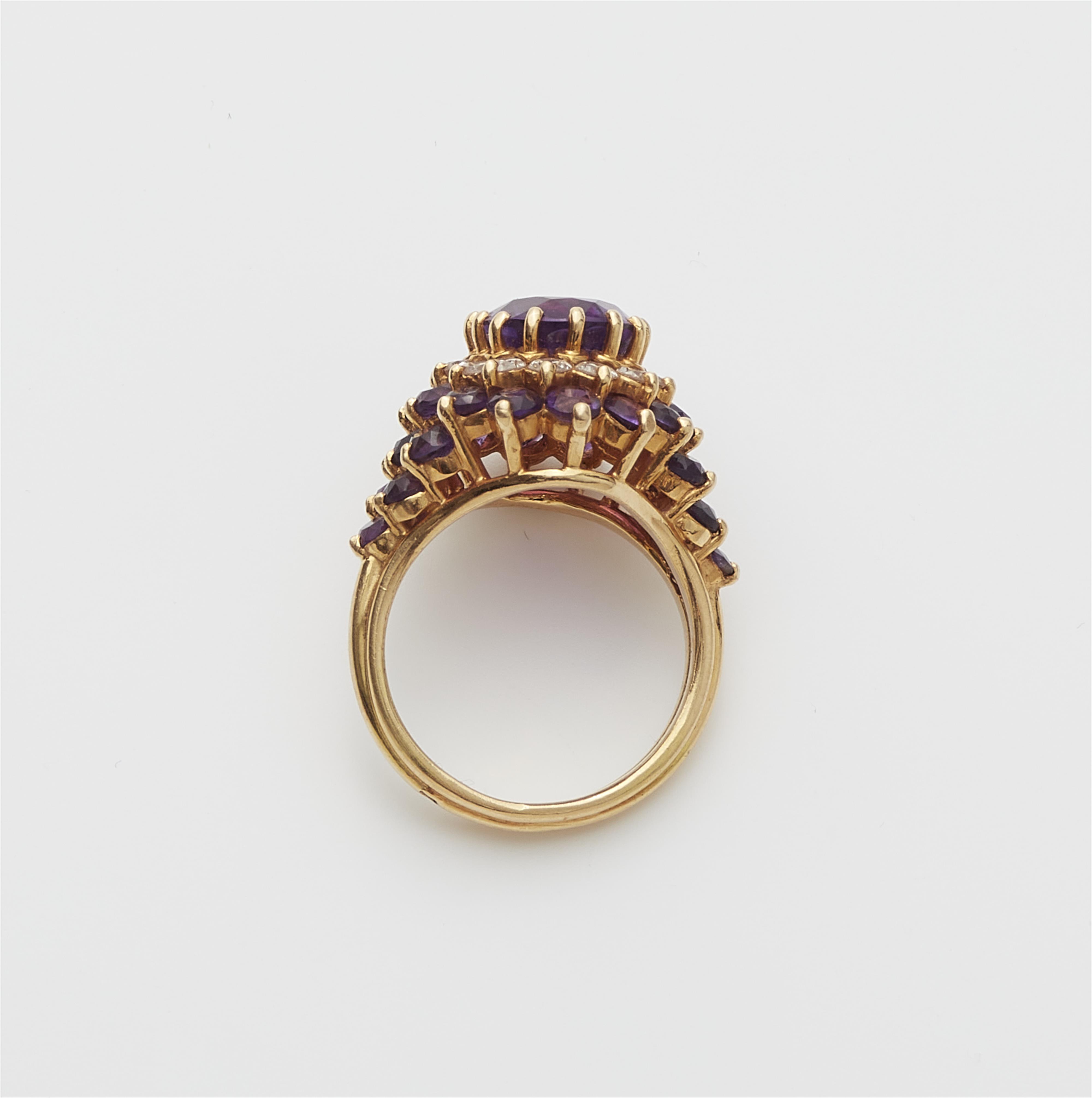A French 18k gold and amethyst cluster ring. - image-3