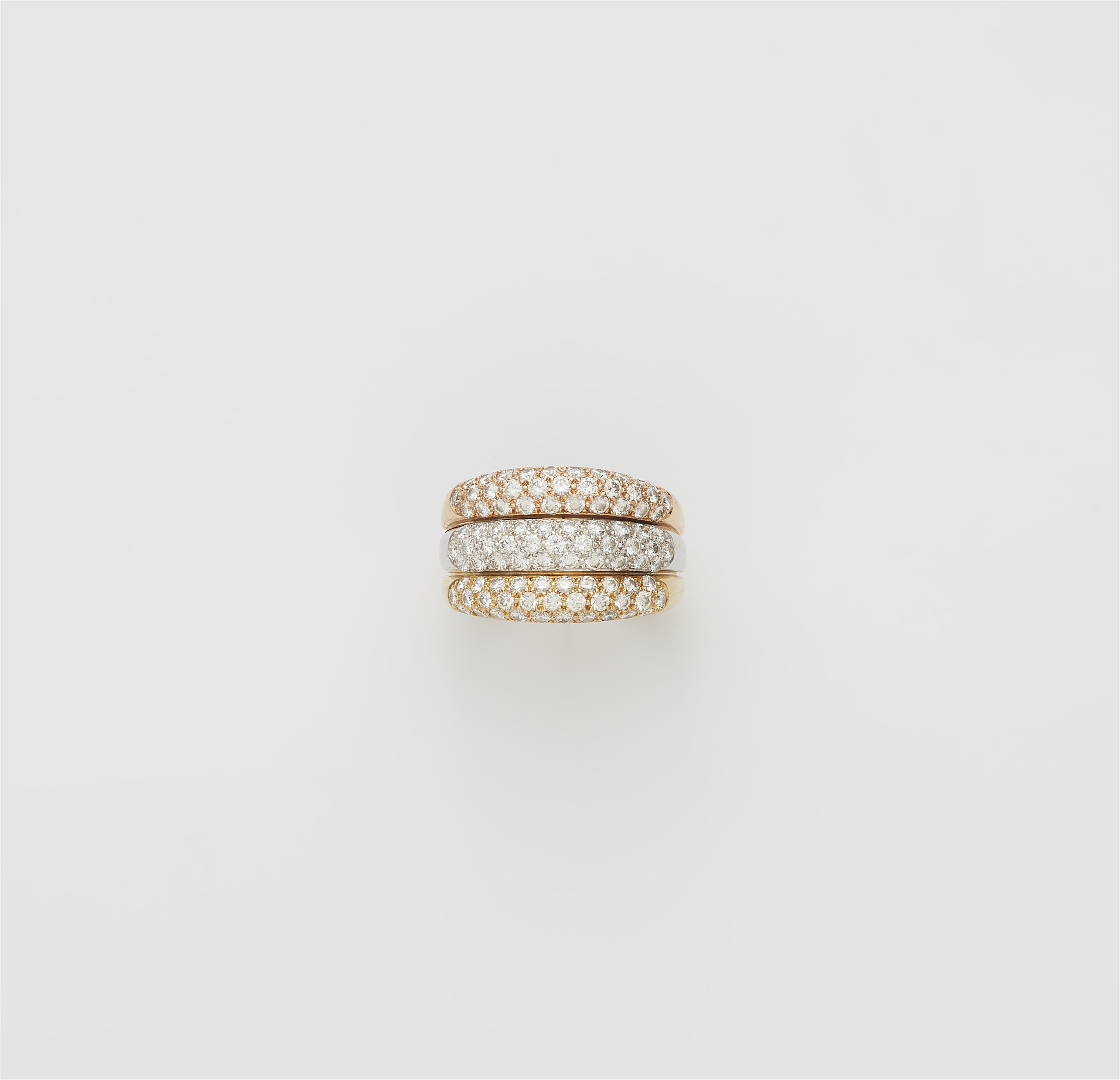 An 18k three colour gold and diamond ring. - image-1
