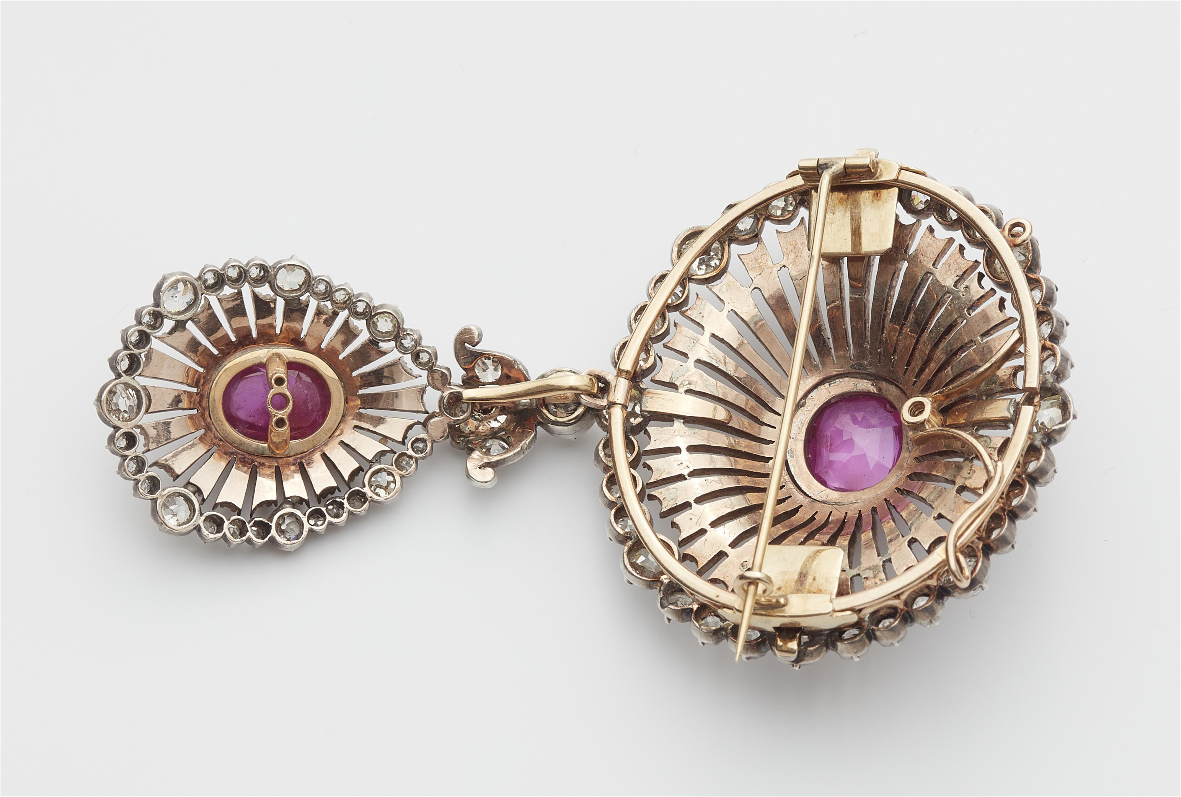 A 14k gold, diamond and Burma ruby pendant brooch. - image-2